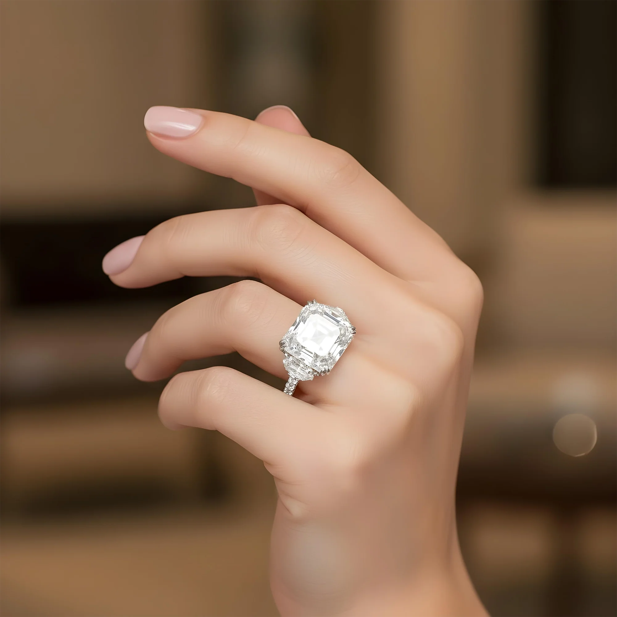 Platinum 30.48ct Asscher cut Triple Diamond Engagement Ring 36.17ctw - Image 9