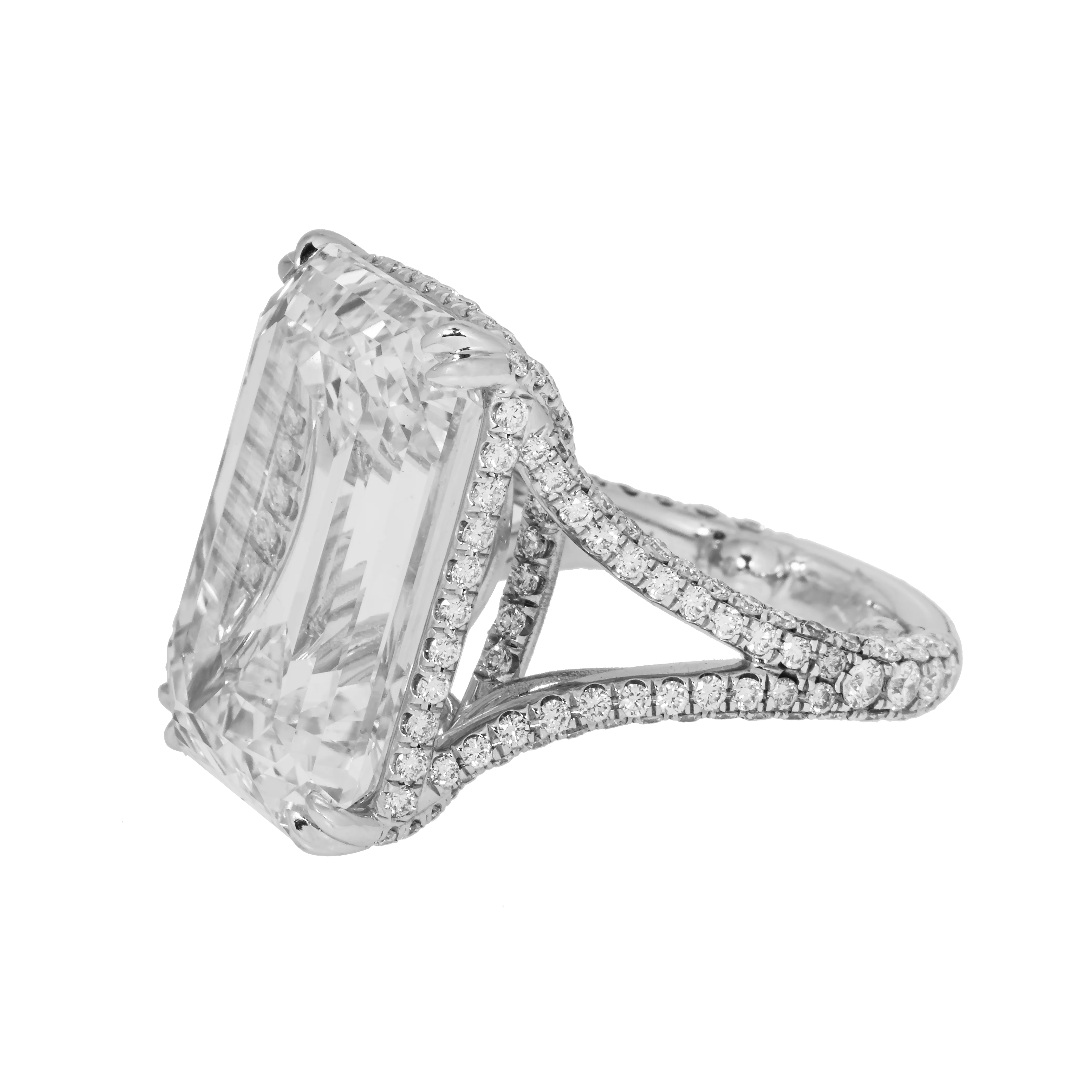Platinum 31.62ct Emerald Cut Diamond Engagement Ring 33.62ctw - Image 4