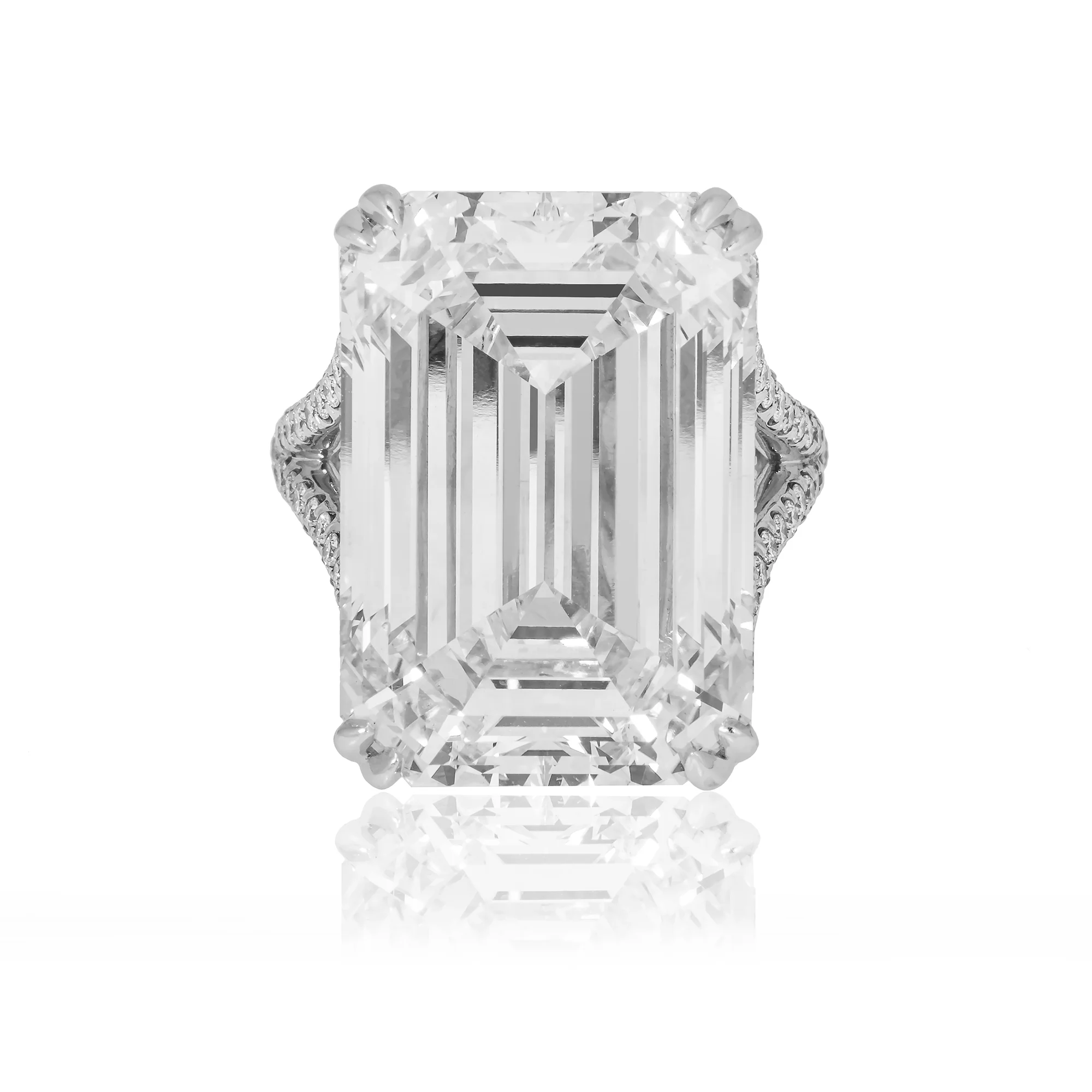 Platinum 31.62ct Emerald Cut Diamond Engagement Ring 33.62ctw - Image 6