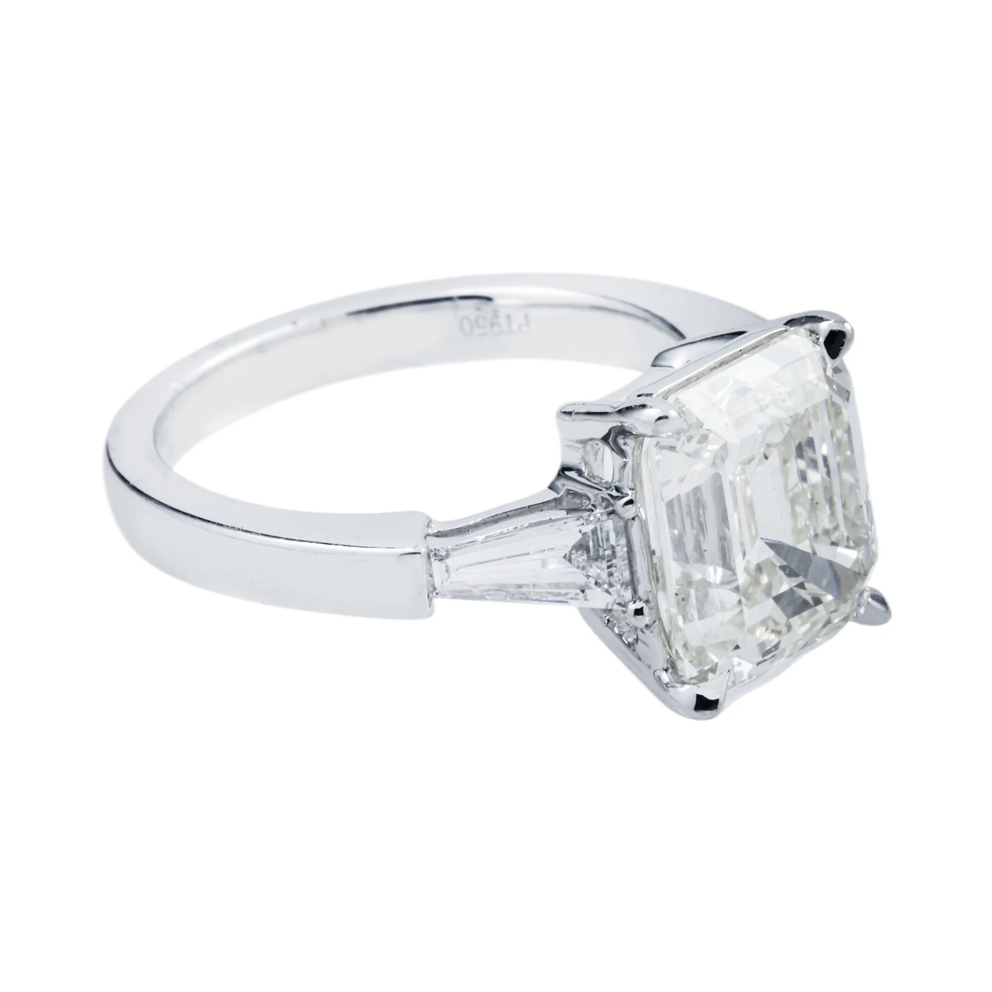 Platinum 4.02ct Emerald Cut Diamond Engagement Ring 4.46ctw - Image 3