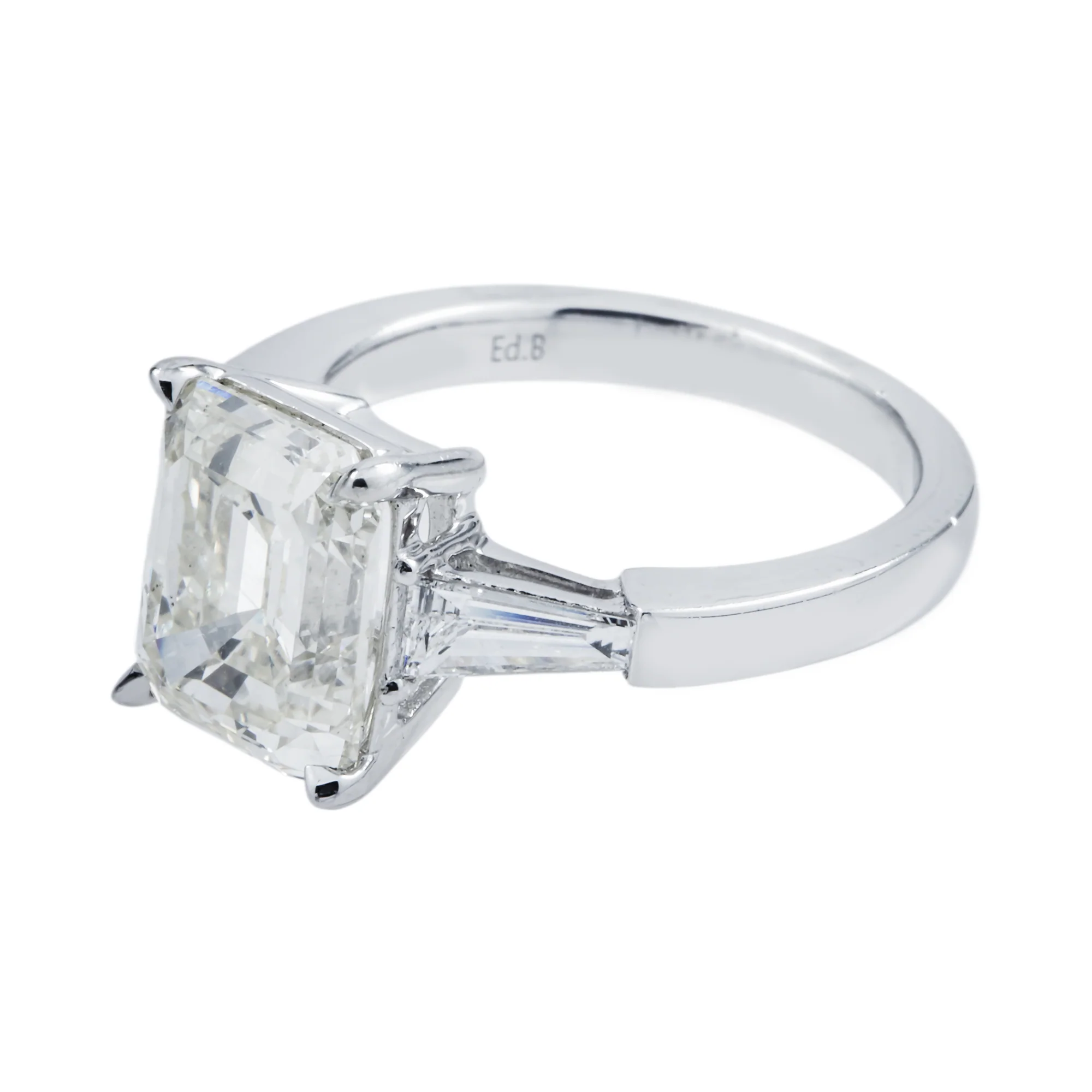 Platinum 4.02ct Emerald Cut Diamond Engagement Ring 4.46ctw - Image 5