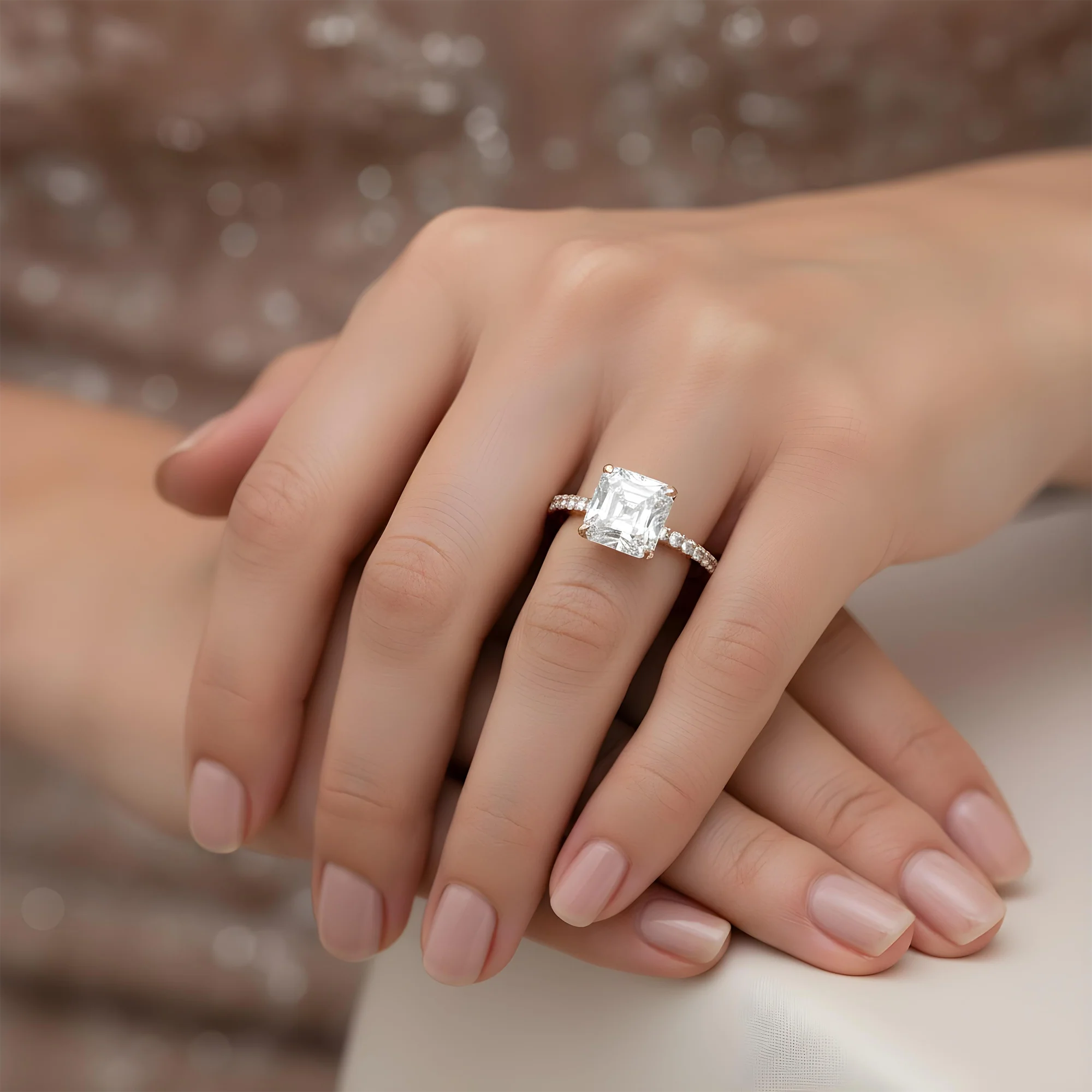 Platinum 4.05ct Asscher Cut Diamond Engagement Ring 4.42ctw - Image 10