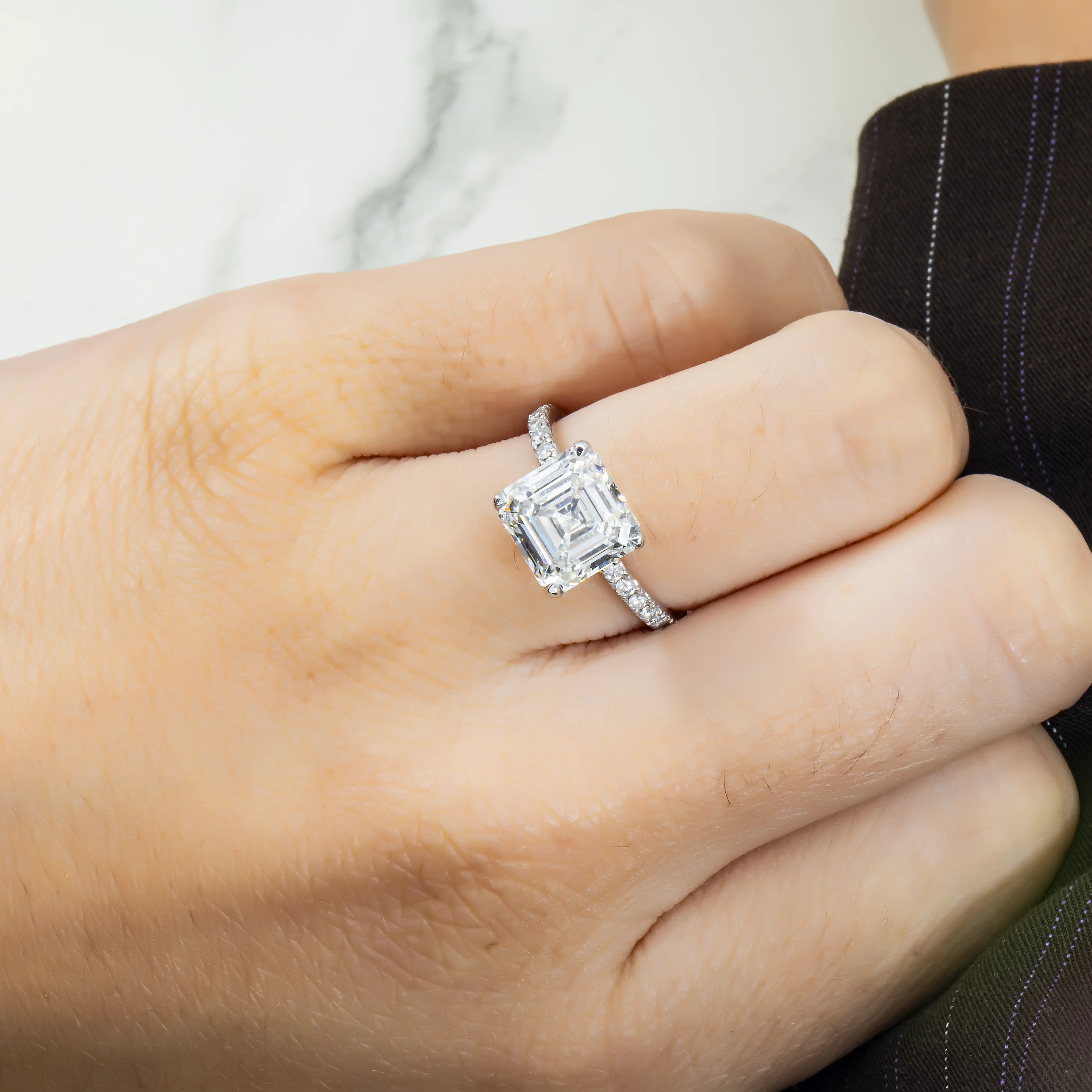 Platinum 4.05ct Asscher Cut Diamond Engagement Ring 4.42ctw - Image 3