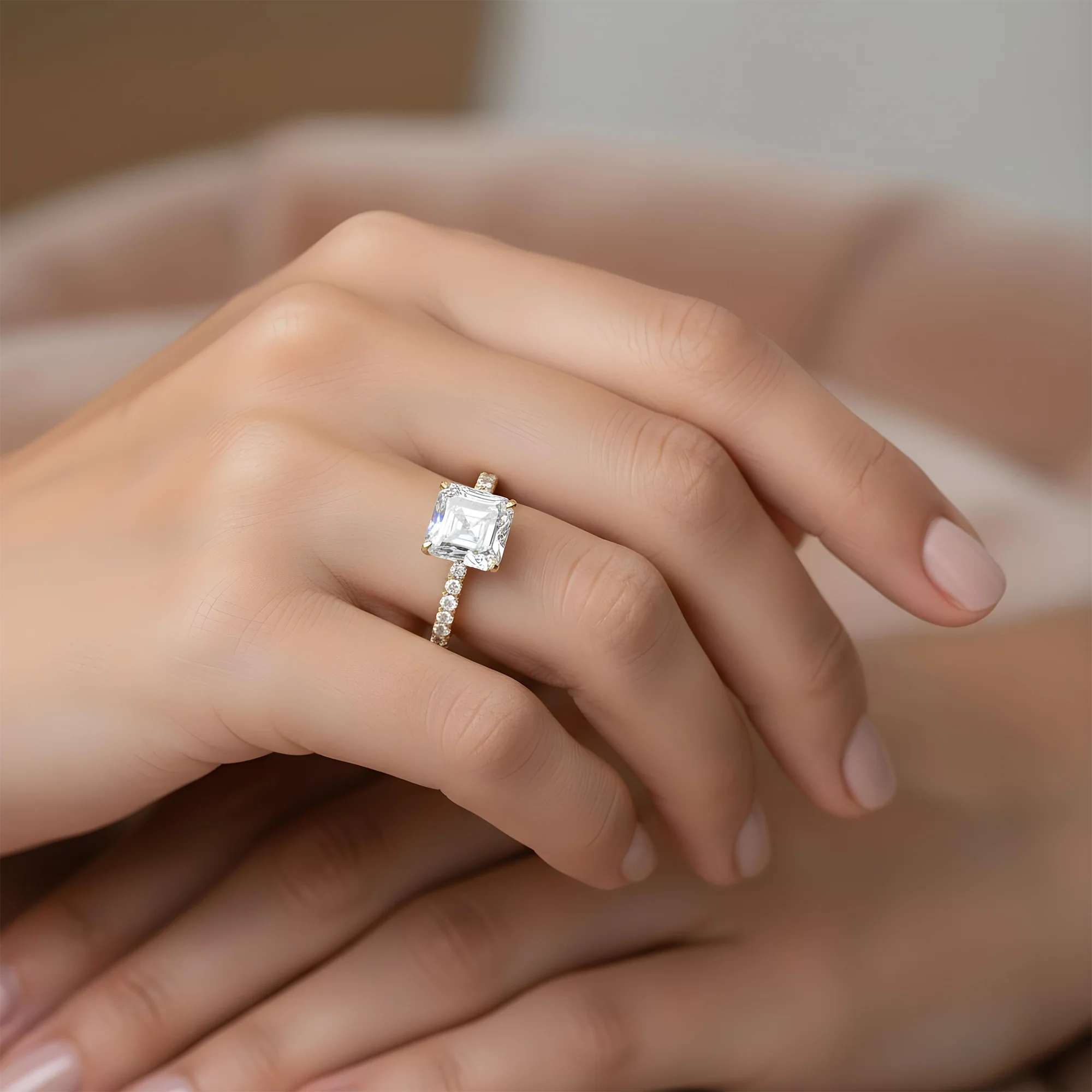 Platinum 4.05ct Asscher Cut Diamond Engagement Ring 4.42ctw - Image 8