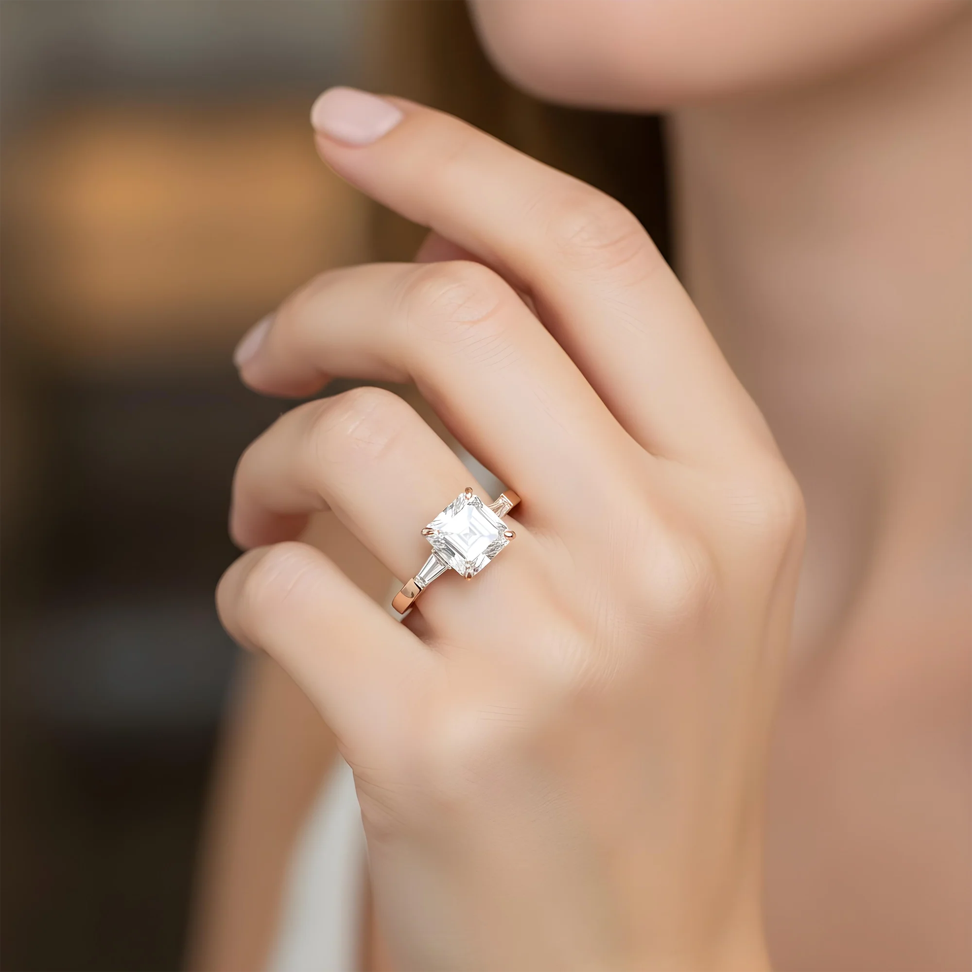 Platinum 4.09ct Asscher Cut Triple Diamond Engagement Ring 4.55ctw - Image 10