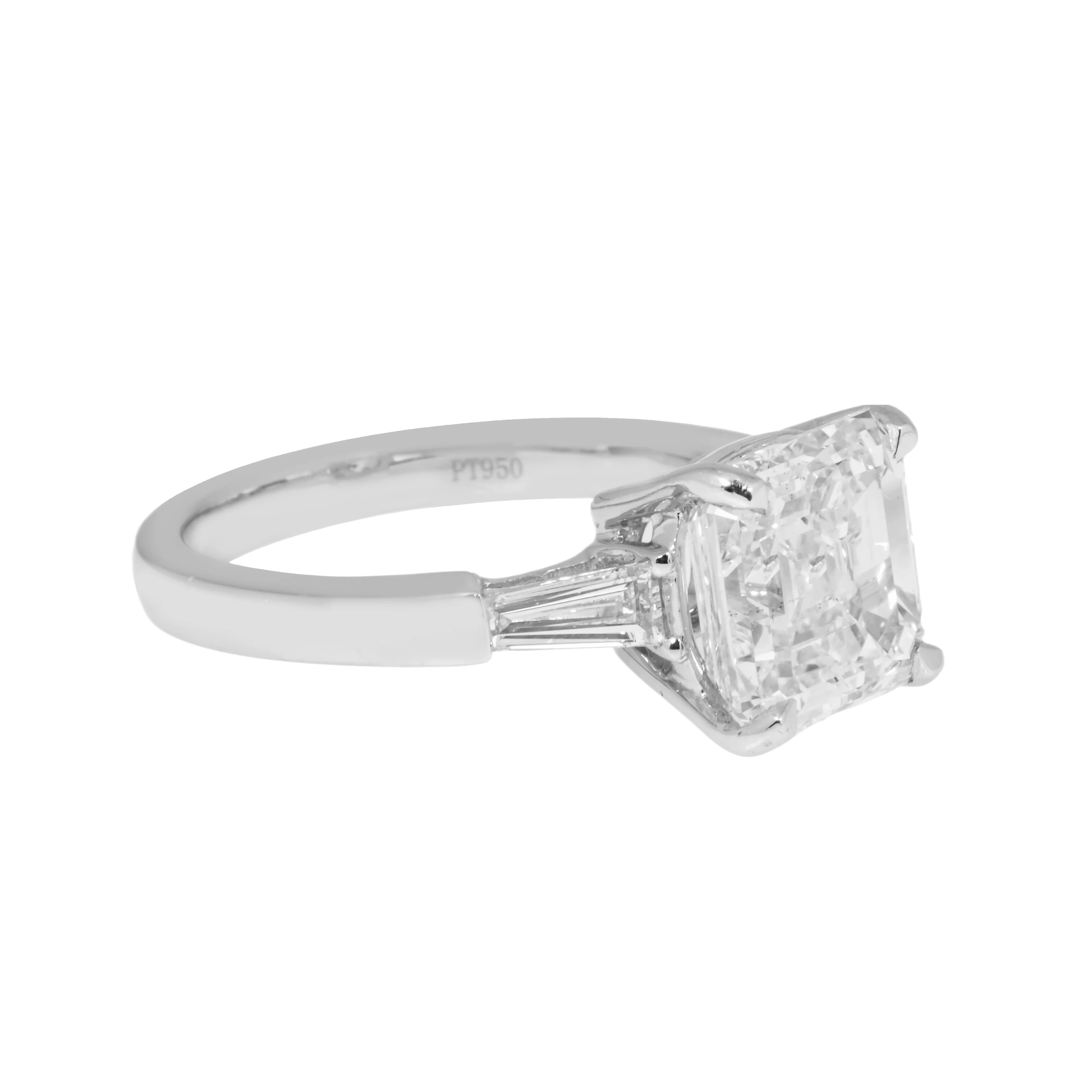 Platinum 4.09ct Asscher Cut Triple Diamond Engagement Ring 4.55ctw - Image 4