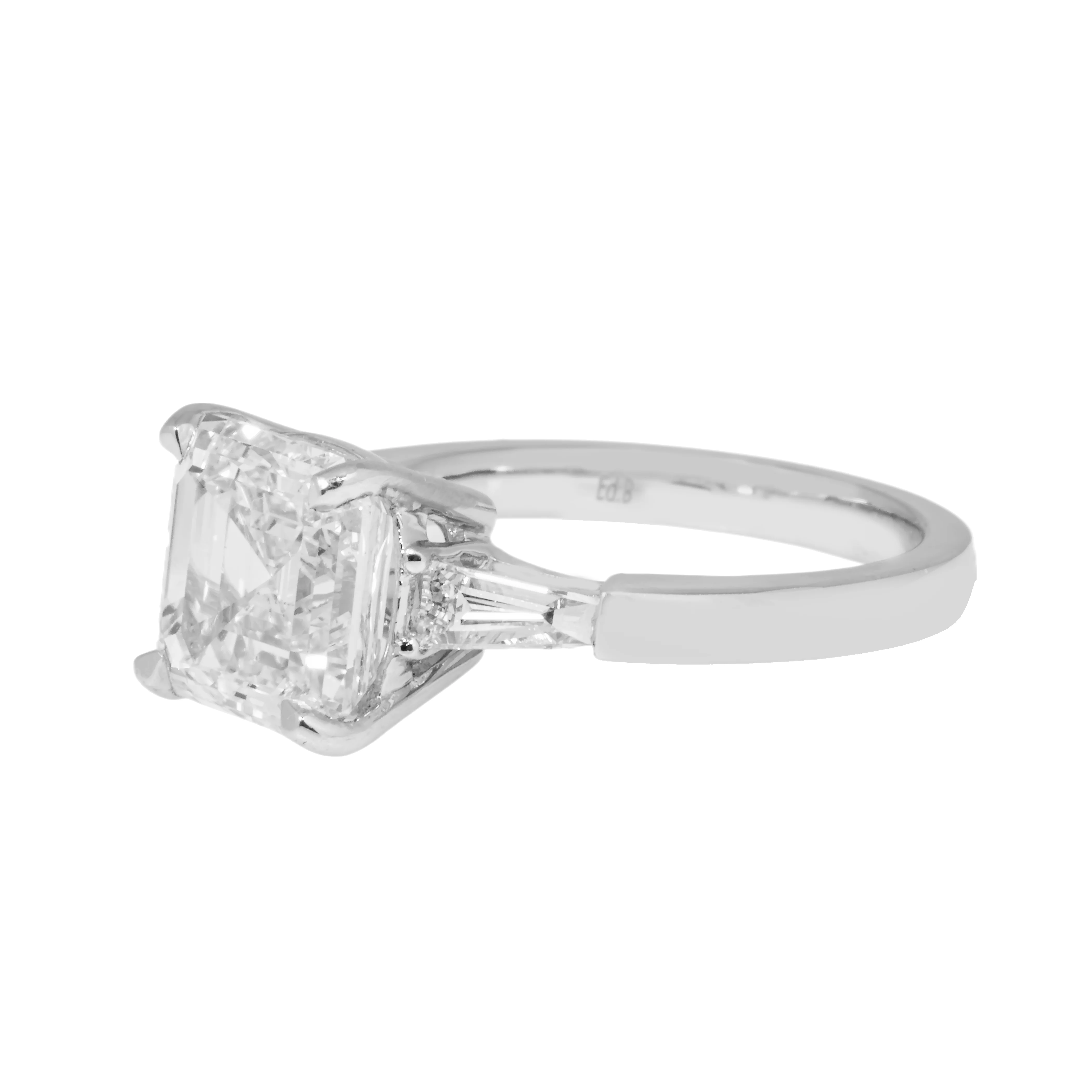 Platinum 4.09ct Asscher Cut Triple Diamond Engagement Ring 4.55ctw - Image 6