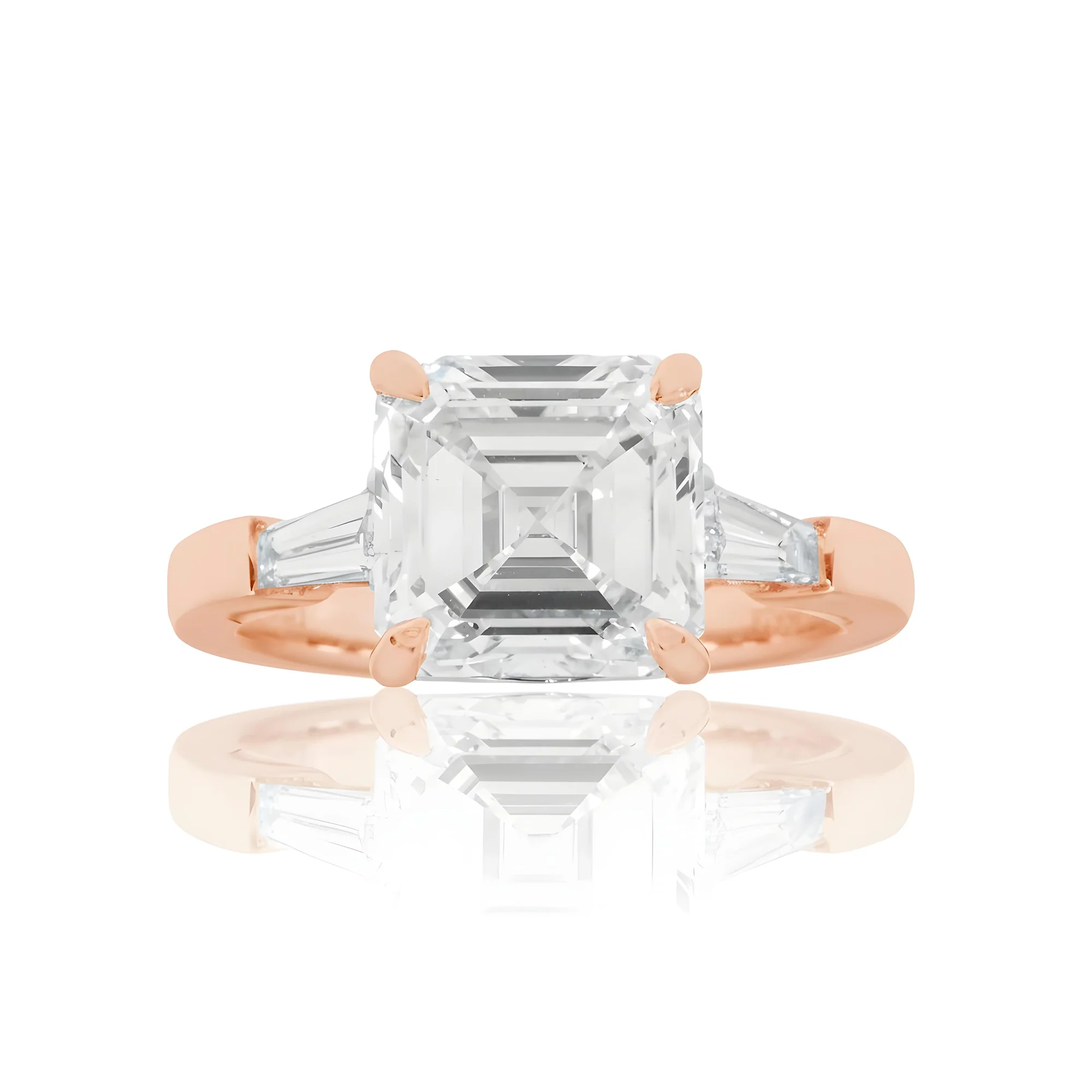 Platinum 4.09ct Asscher Cut Triple Diamond Engagement Ring 4.55ctw - Image 9
