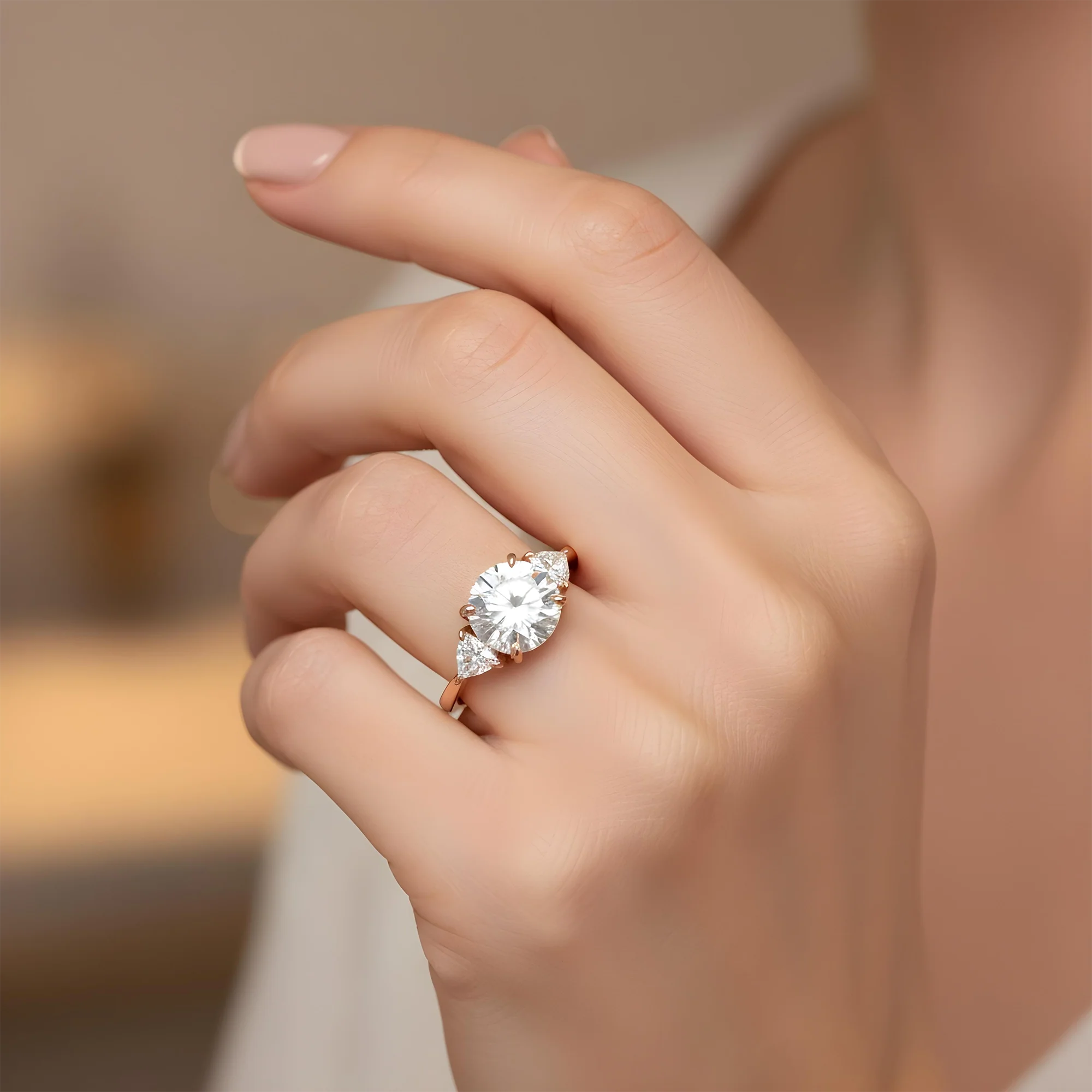 Platinum 4.40ct Round Cut Triple Diamond Engagement Ring 5.21ctw - Image 10