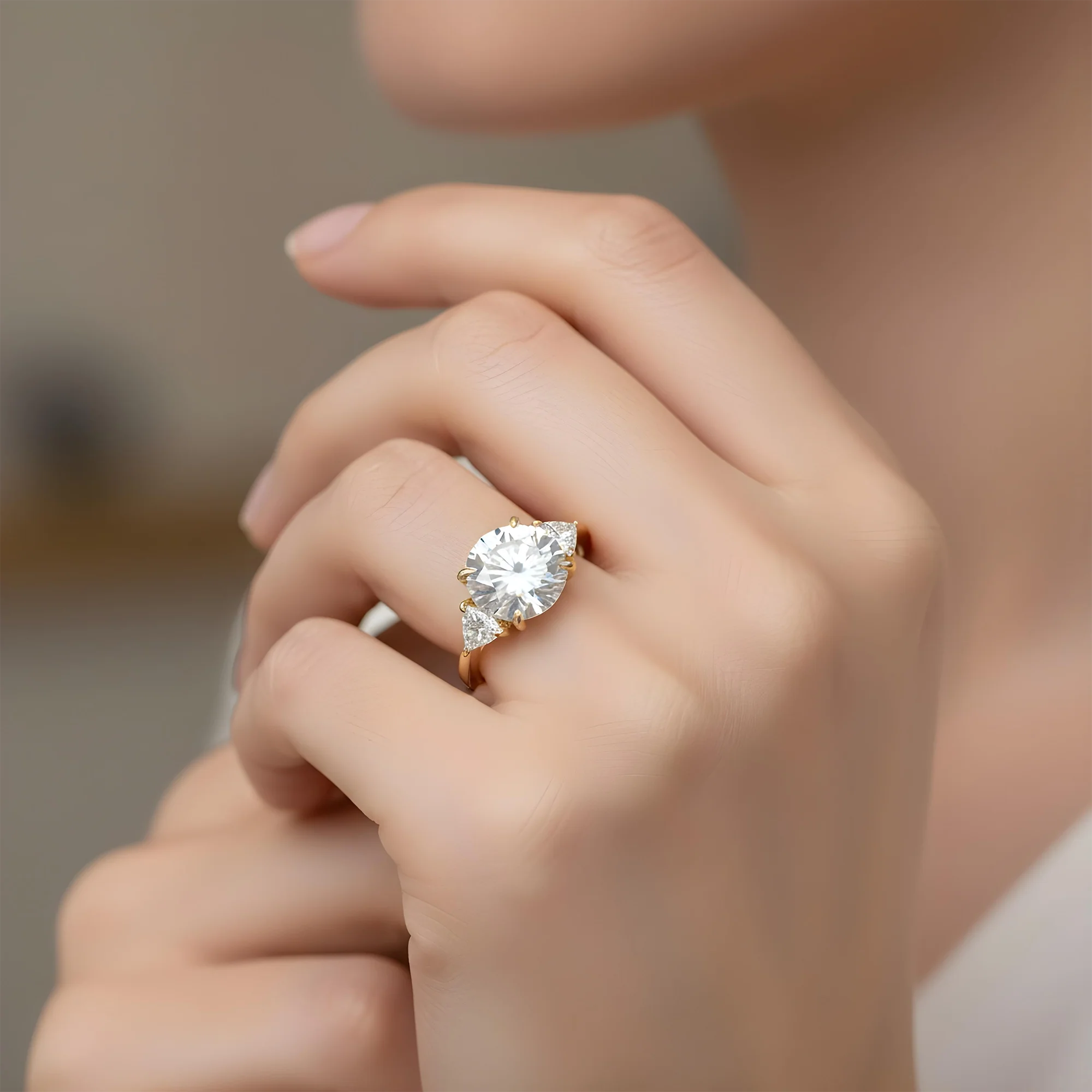 Platinum 4.40ct Round Cut Triple Diamond Engagement Ring 5.21ctw - Image 8