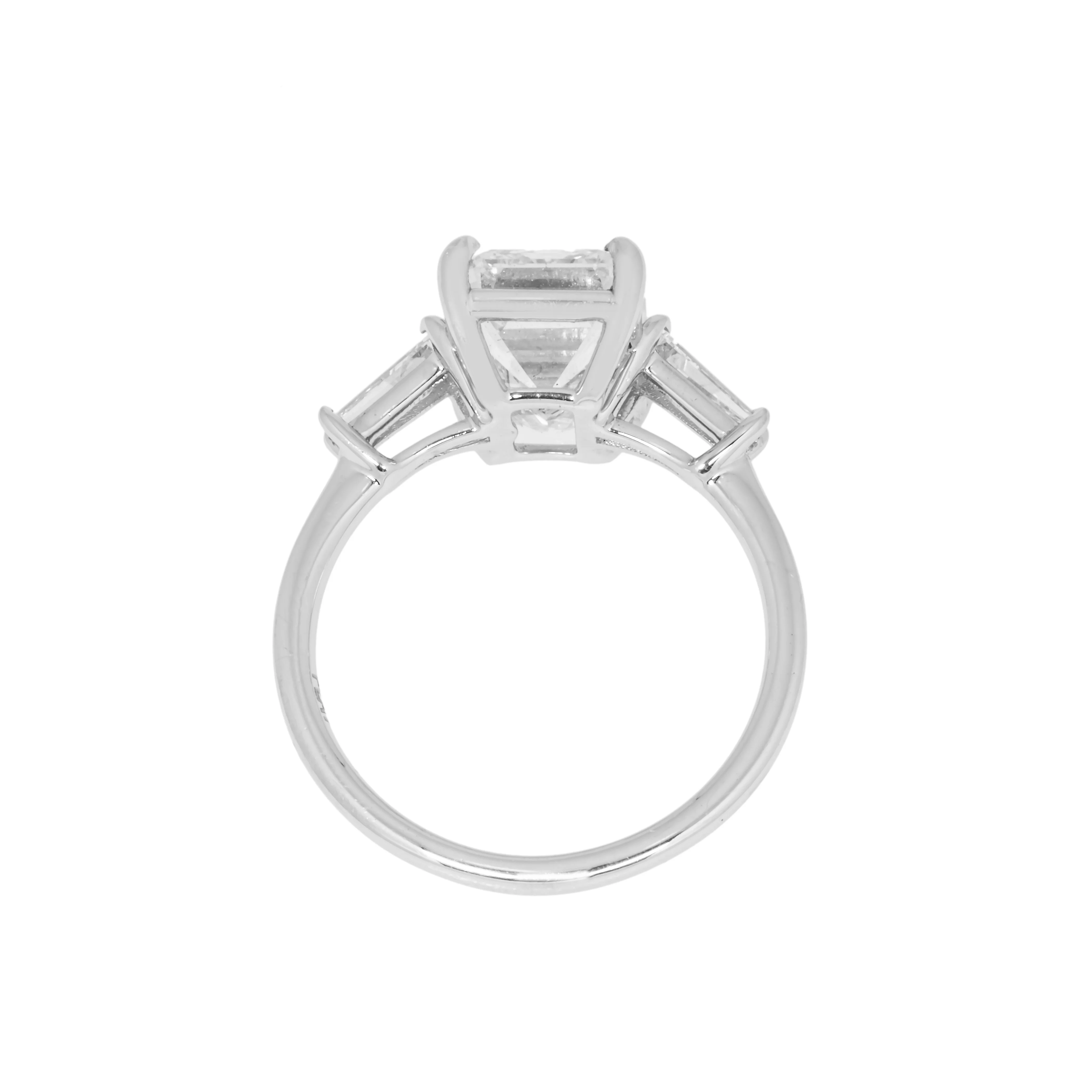 Platinum 4.73ct Emerald Cut Triple Diamond Engagement Ring 5.15ctw - Image 5