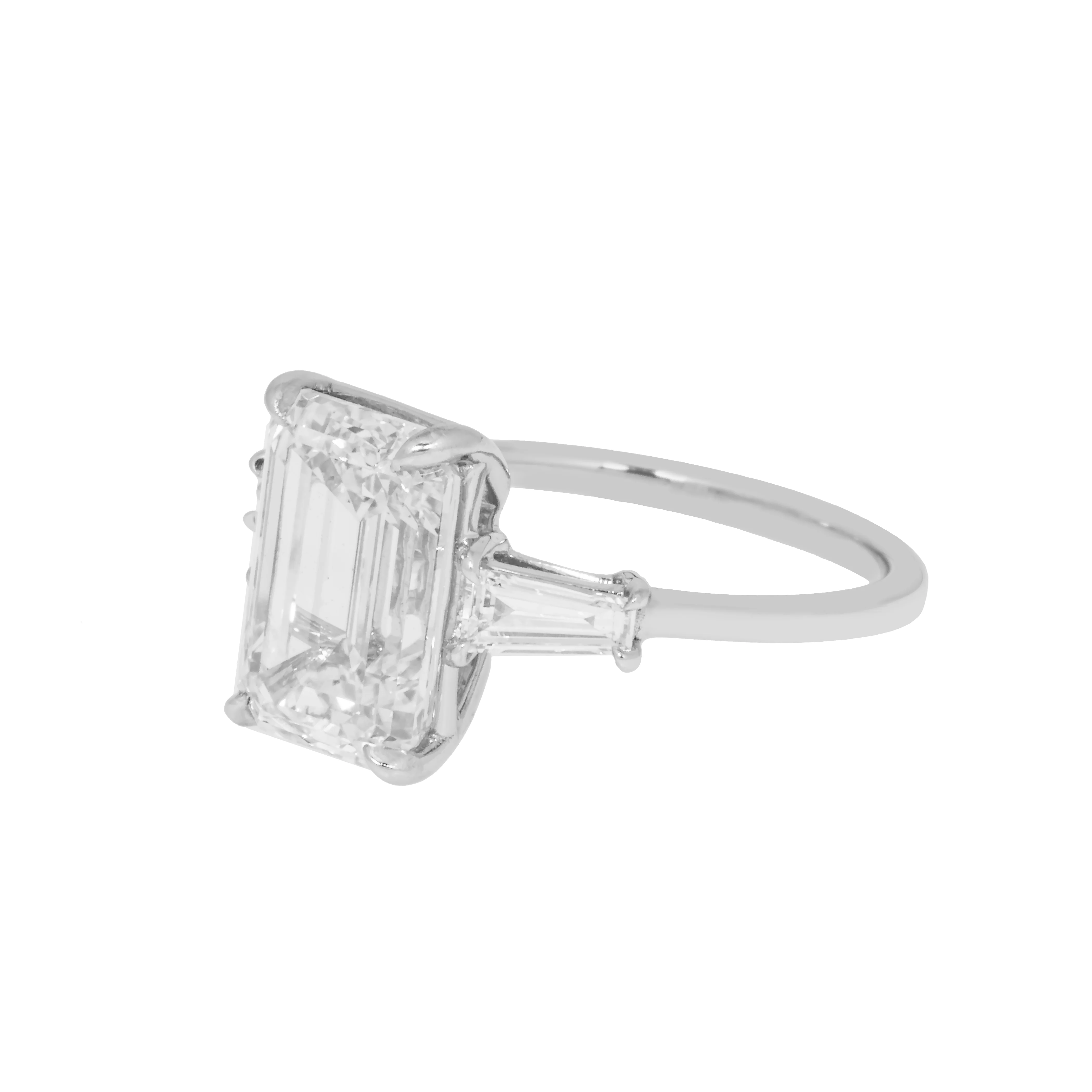 Platinum 4.73ct Emerald Cut Triple Diamond Engagement Ring 5.15ctw - Image 6