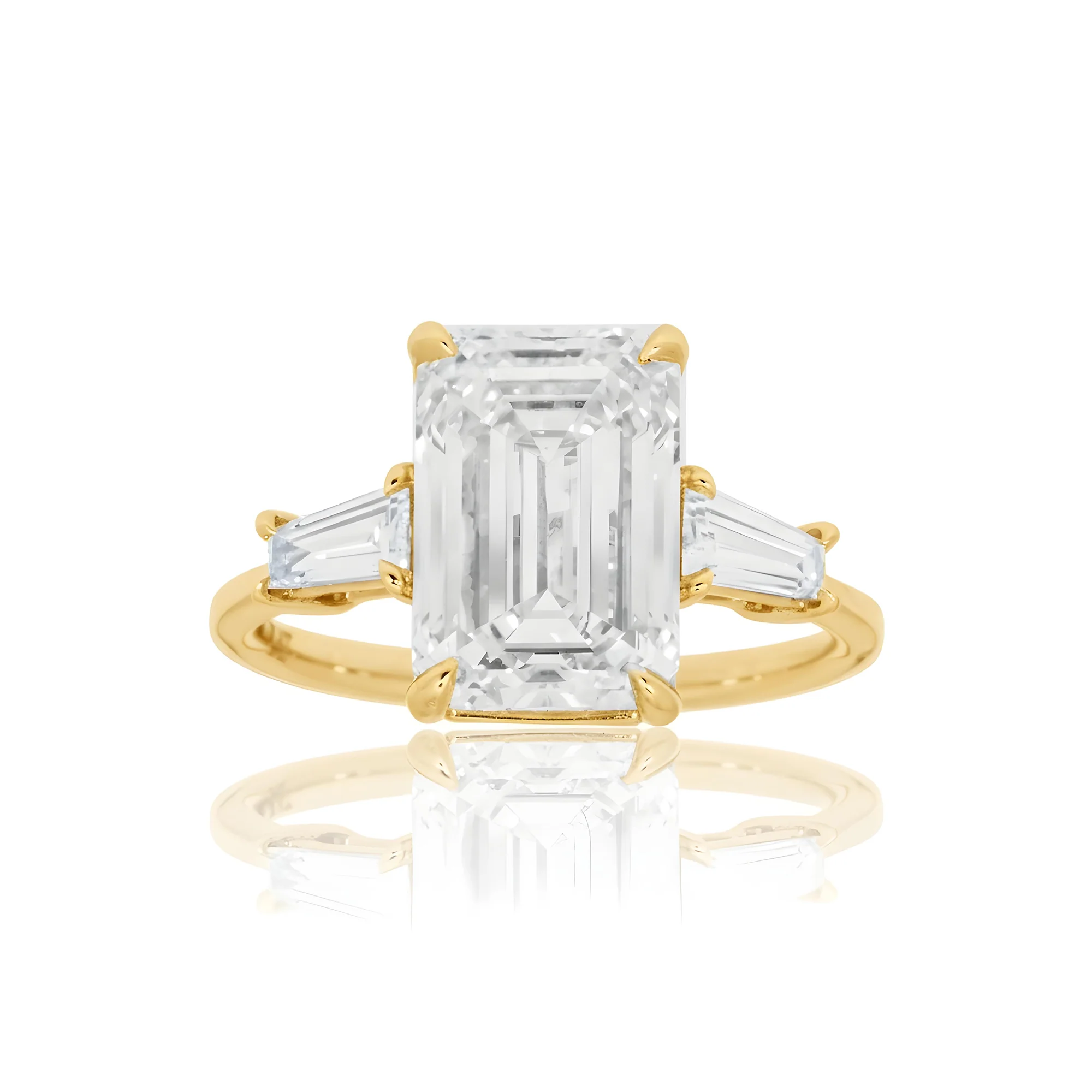 Platinum 4.73ct Emerald Cut Triple Diamond Engagement Ring 5.15ctw - Image 7