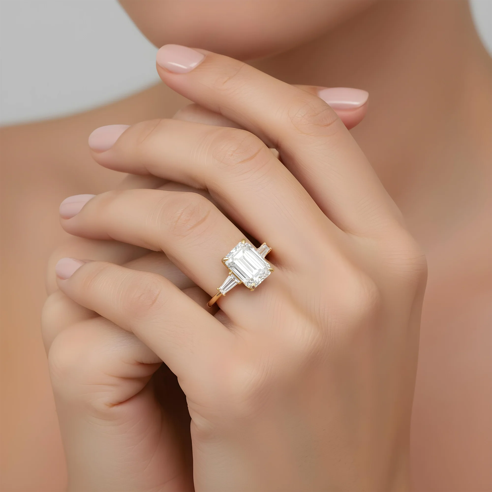 Platinum 4.73ct Emerald Cut Triple Diamond Engagement Ring 5.15ctw - Image 8