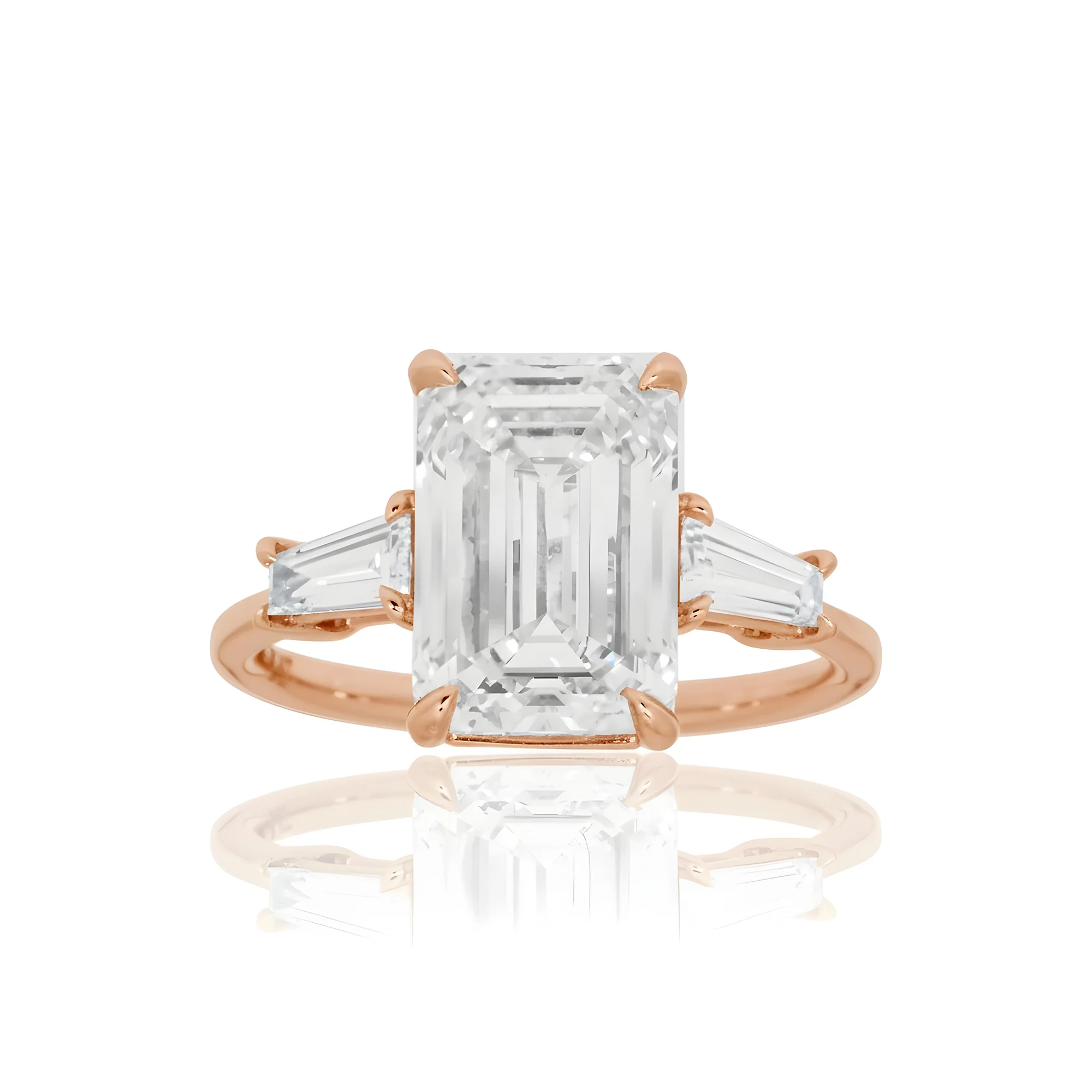 Platinum 4.73ct Emerald Cut Triple Diamond Engagement Ring 5.15ctw - Image 9