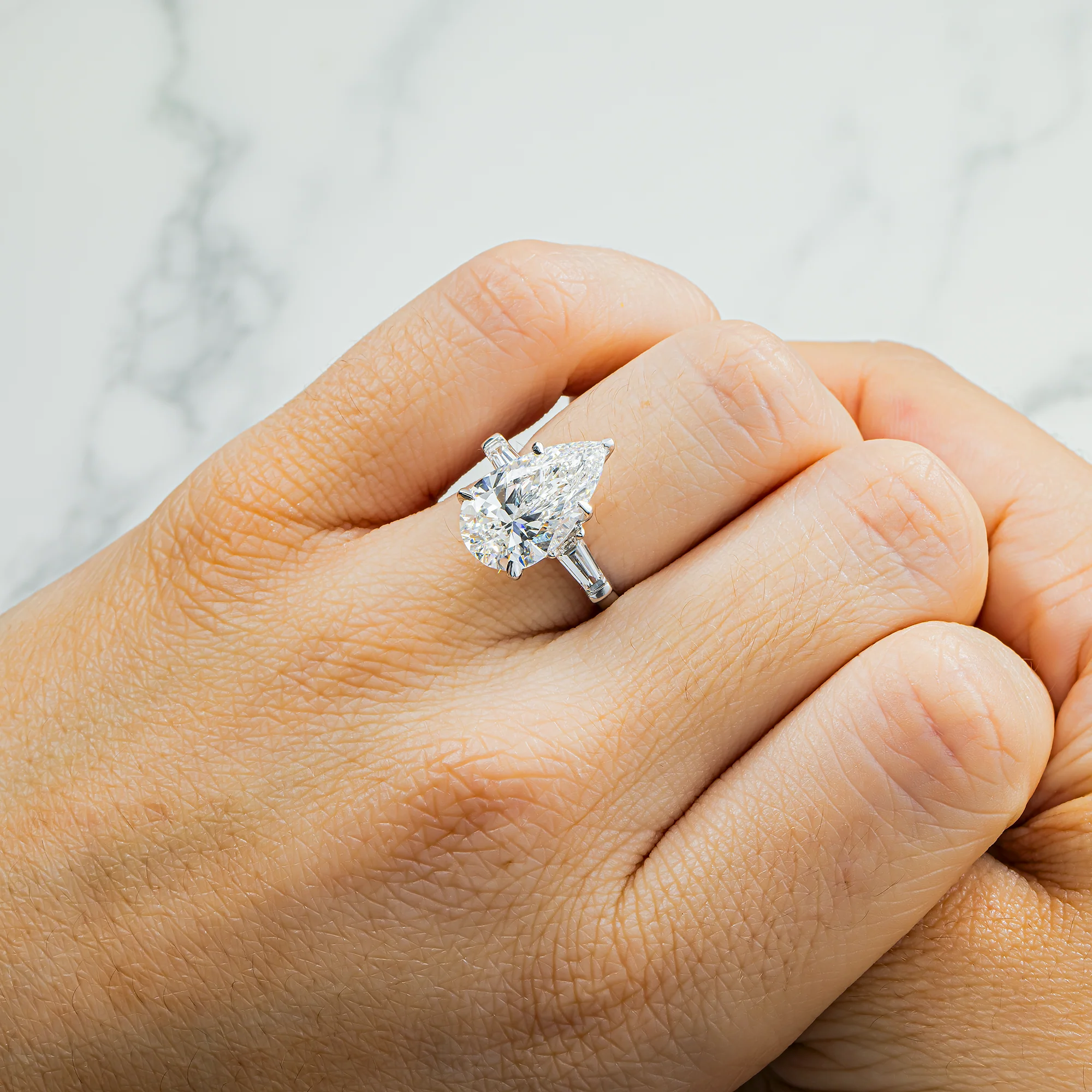 Platinum 4.88ct Pear Diamond Engagement Ring 5.48ctw - Image 2