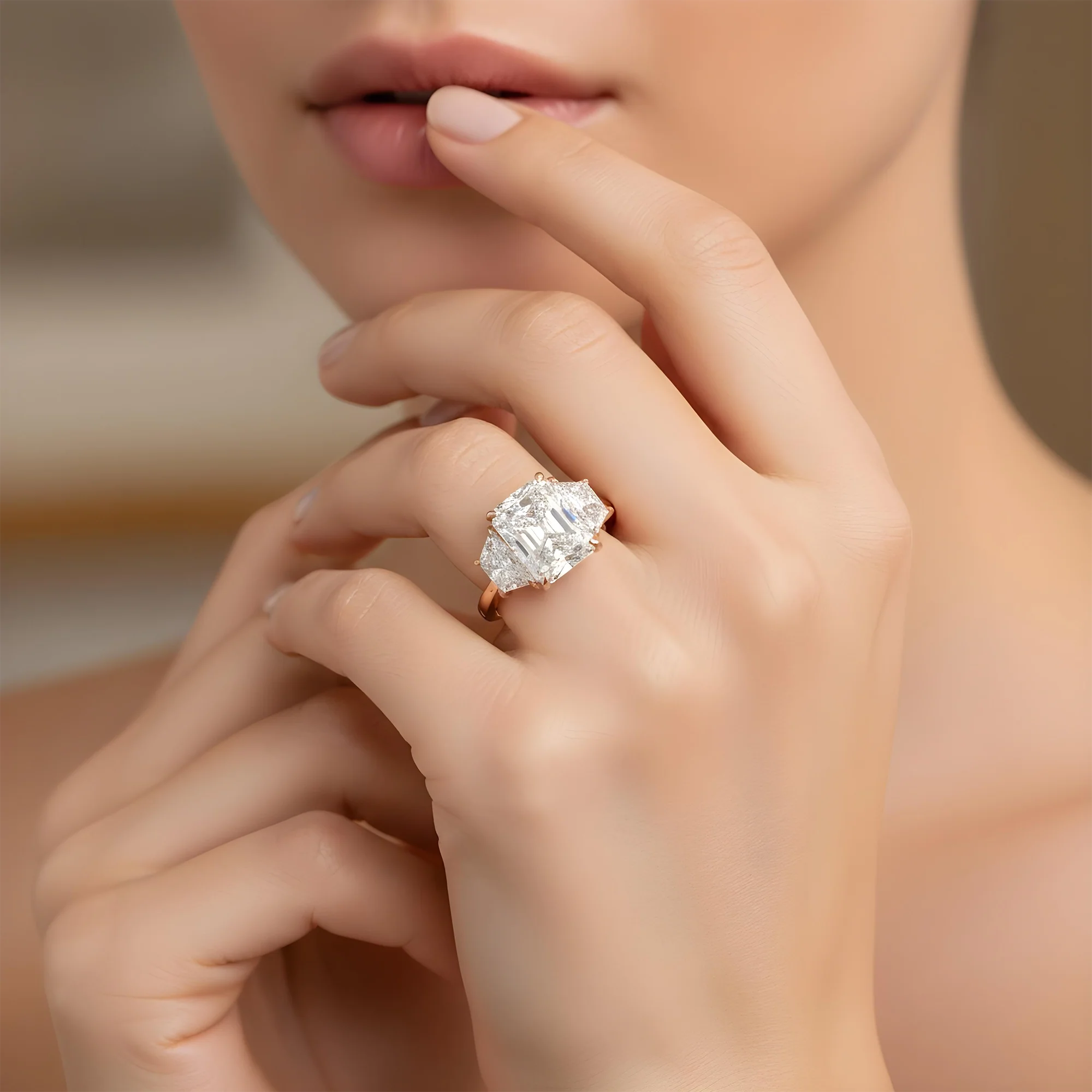 GIA Platinum 5.02ct Radiant Cut Triple Diamond Engagement Ring 6.77ctw - Image 10