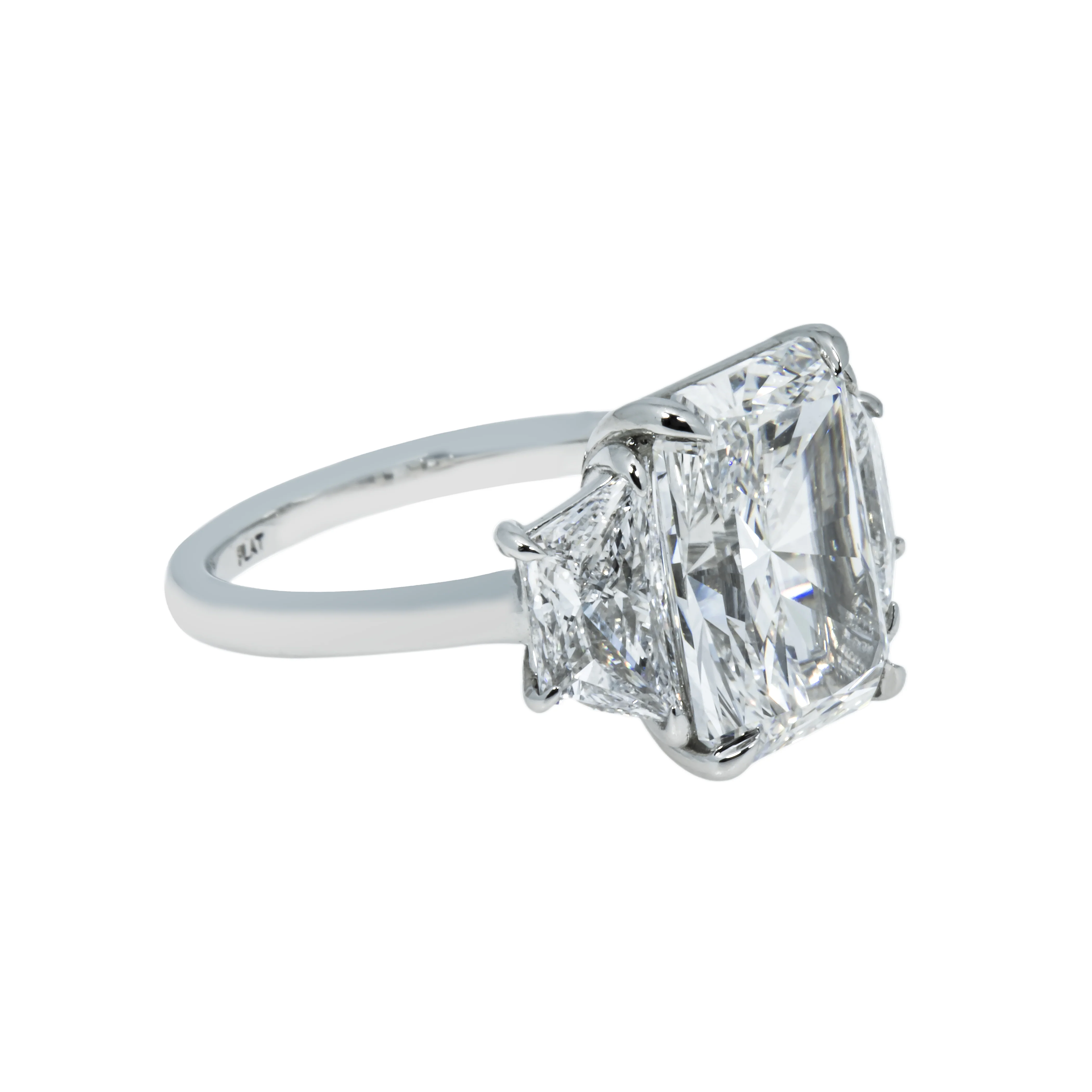 GIA Platinum 5.02ct Radiant Cut Triple Diamond Engagement Ring 6.77ctw - Image 4