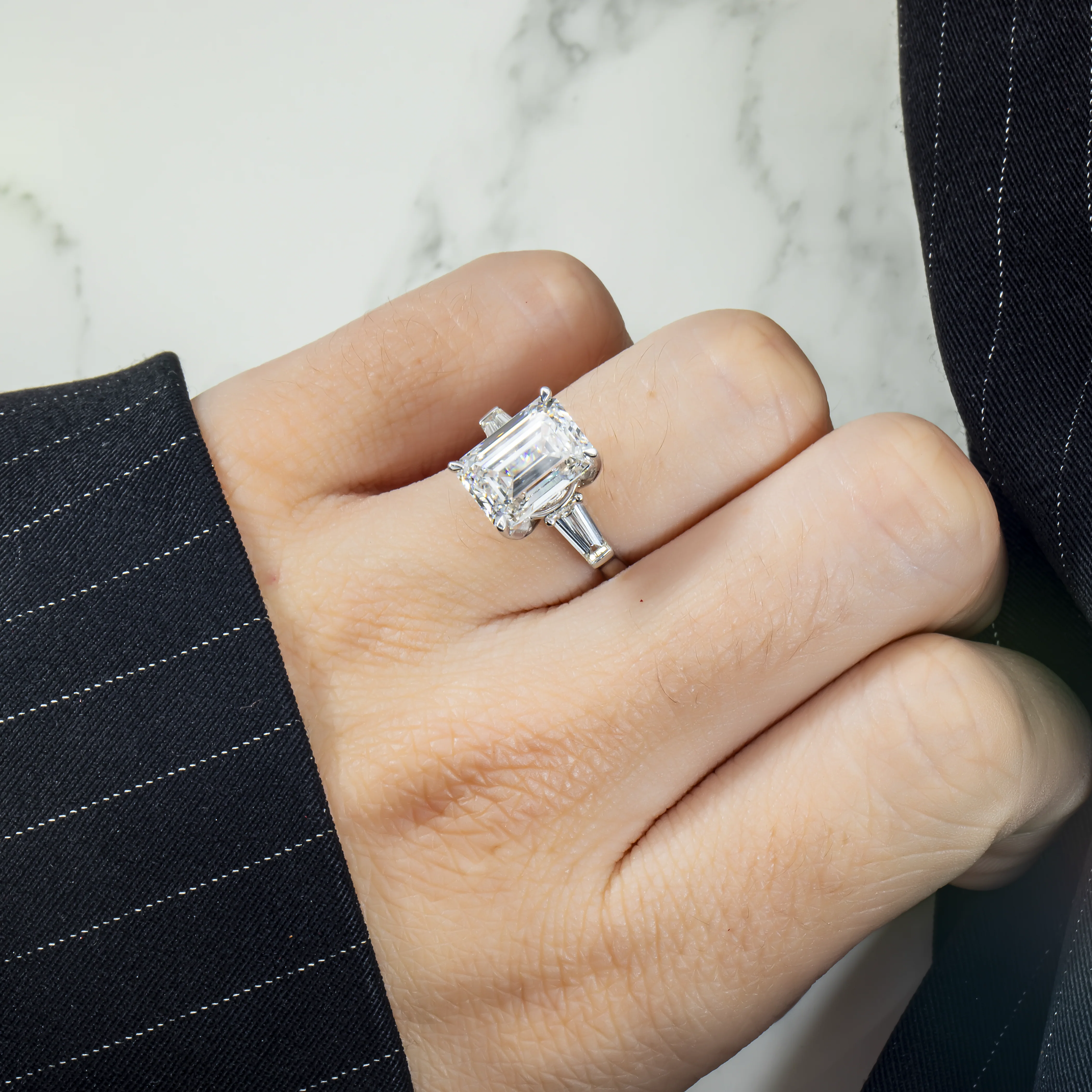 GIA Platinum 5.12 Emerald Cut Triple Diamond Engagement Ring 5.78ctw - Image 3
