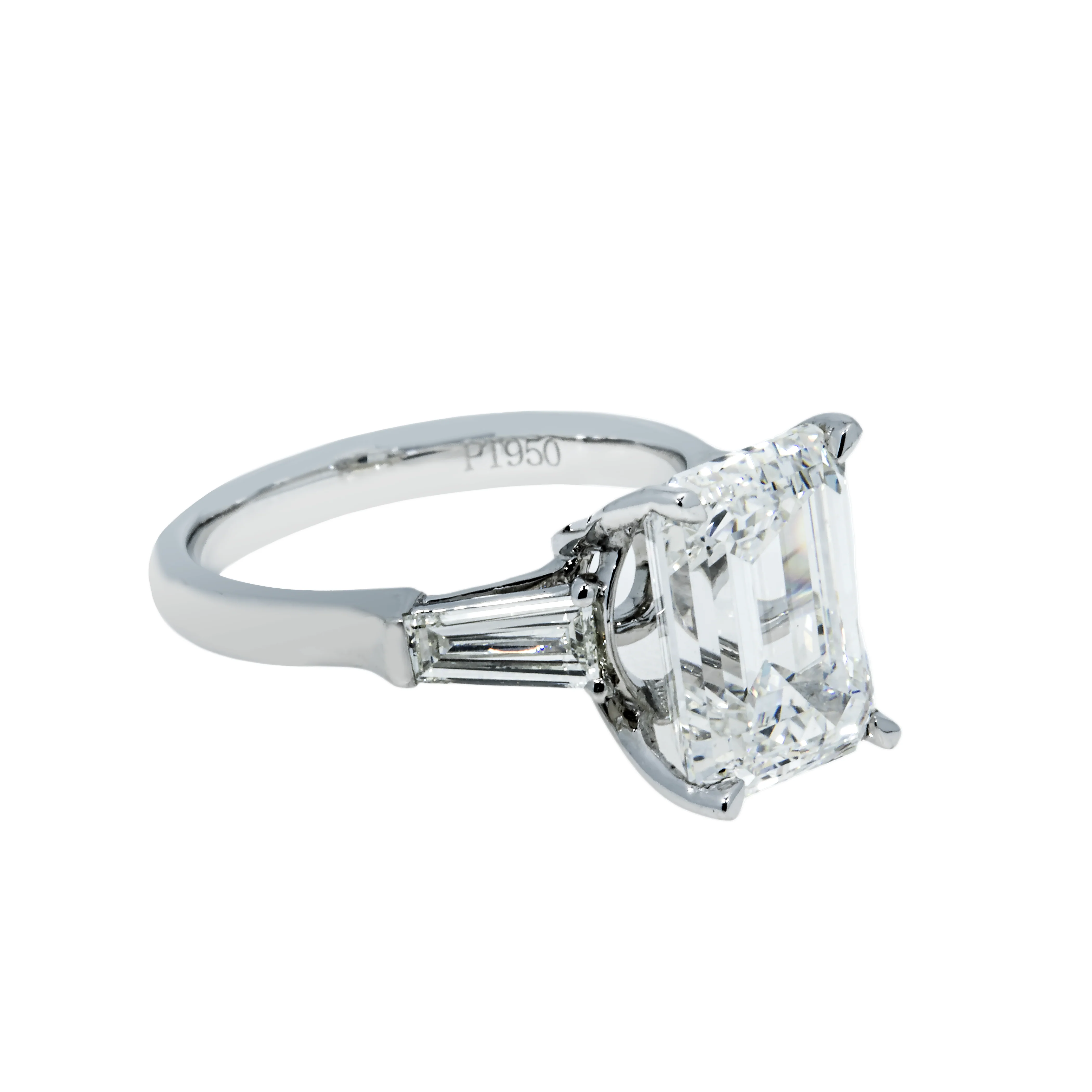 GIA Platinum 5.12 Emerald Cut Triple Diamond Engagement Ring 5.78ctw - Image 4