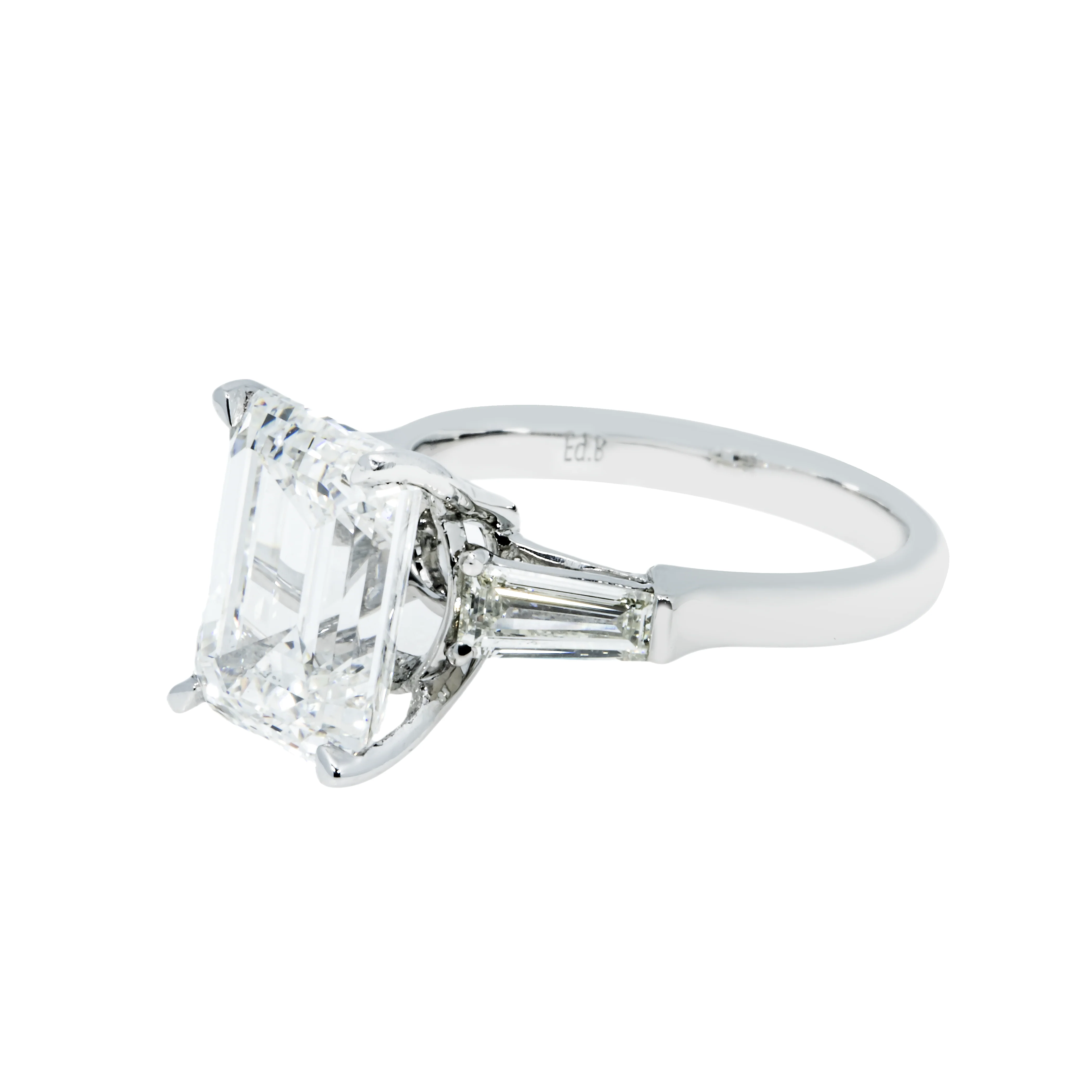 GIA Platinum 5.12 Emerald Cut Triple Diamond Engagement Ring 5.78ctw - Image 6