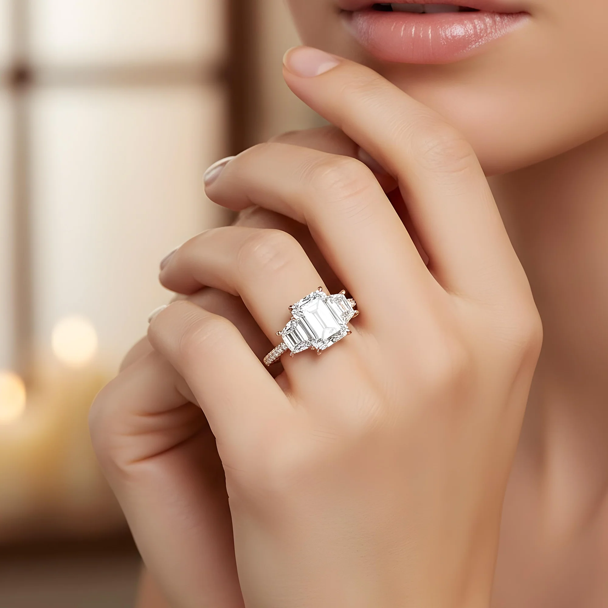 GIA Platinum 5.13ct Triple Emerald Cut Diamond Engagement Ring 6.43ctw - Image 10
