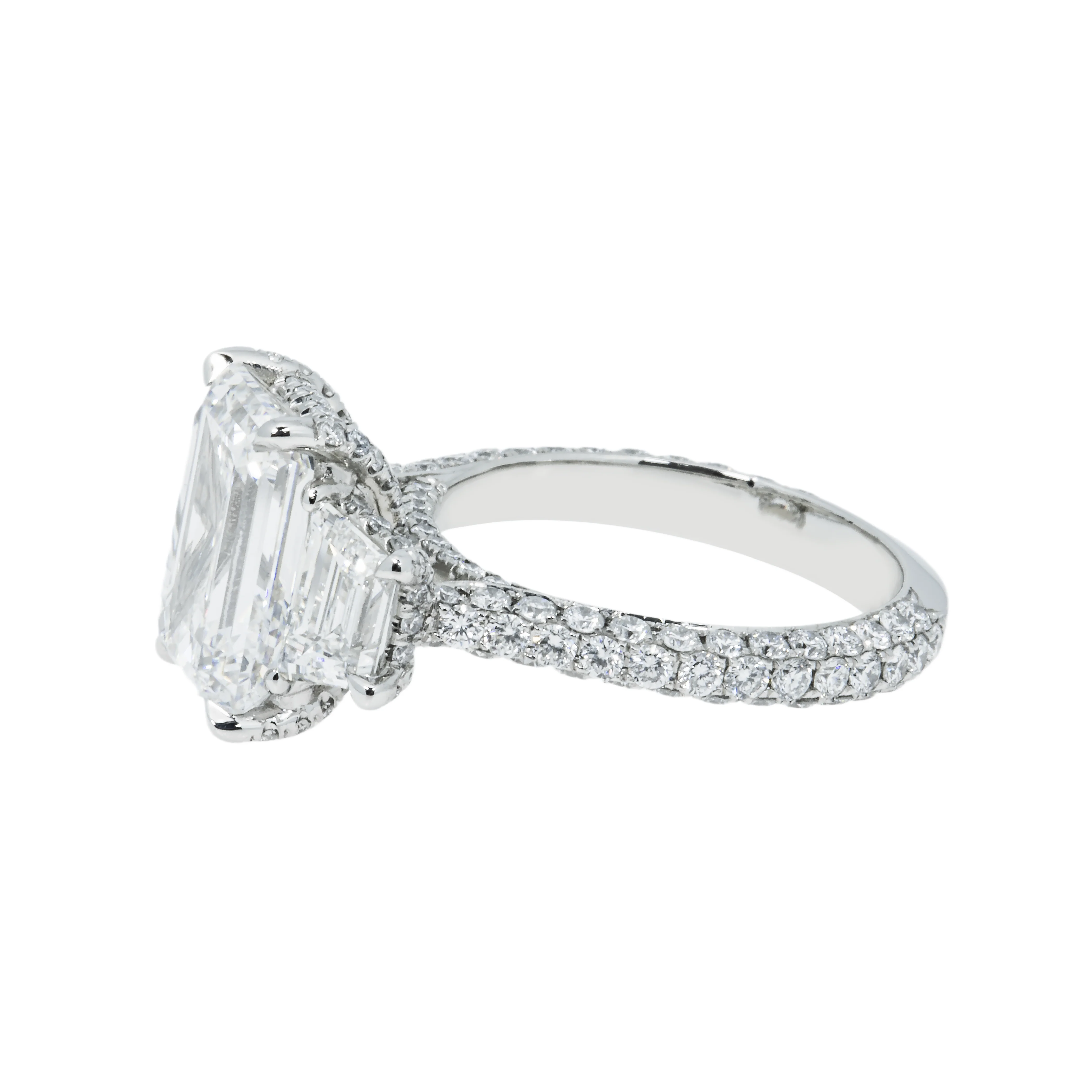 GIA Platinum 5.13ct Triple Emerald Cut Diamond Engagement Ring 6.43ctw - Image 4