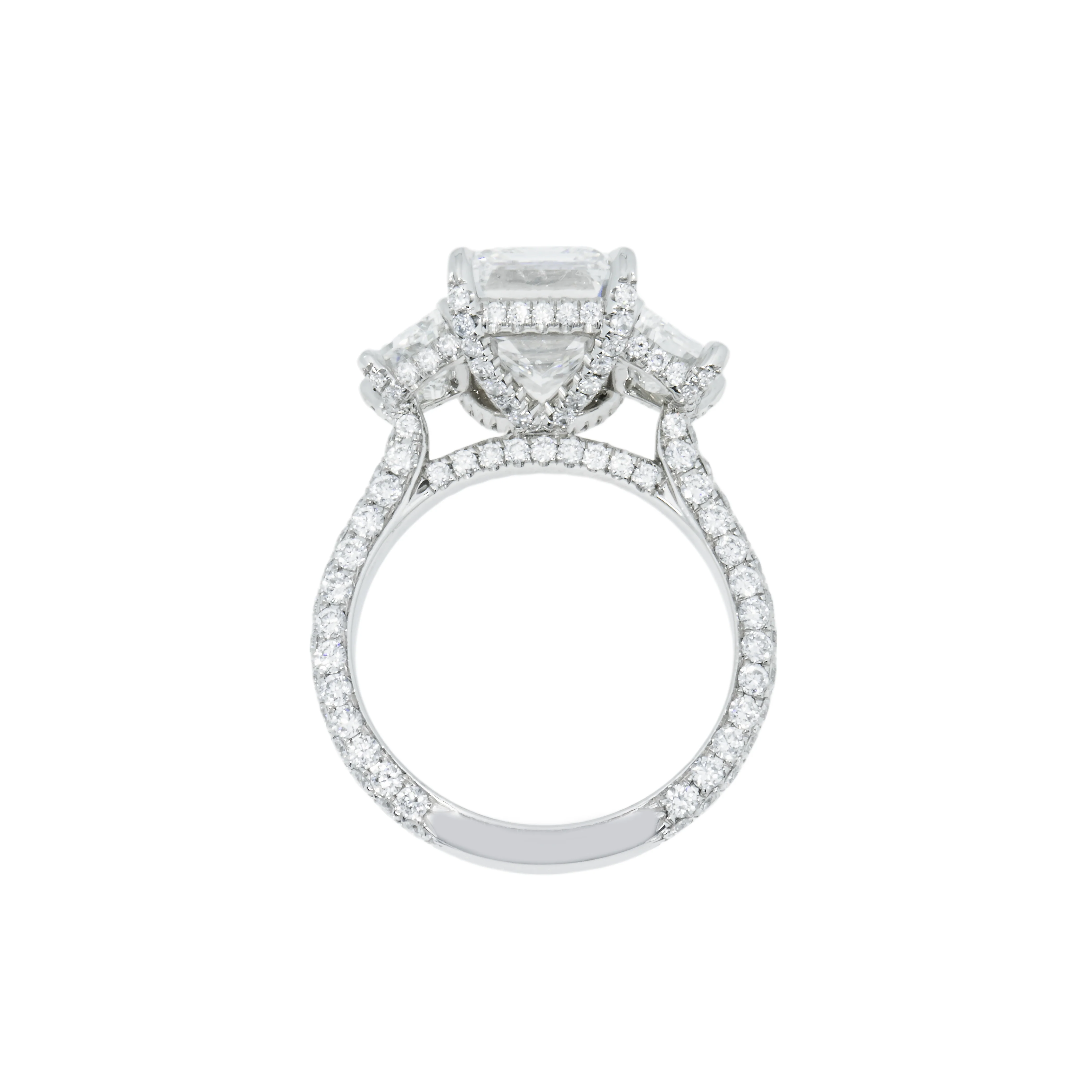 GIA Platinum 5.13ct Triple Emerald Cut Diamond Engagement Ring 6.43ctw - Image 5