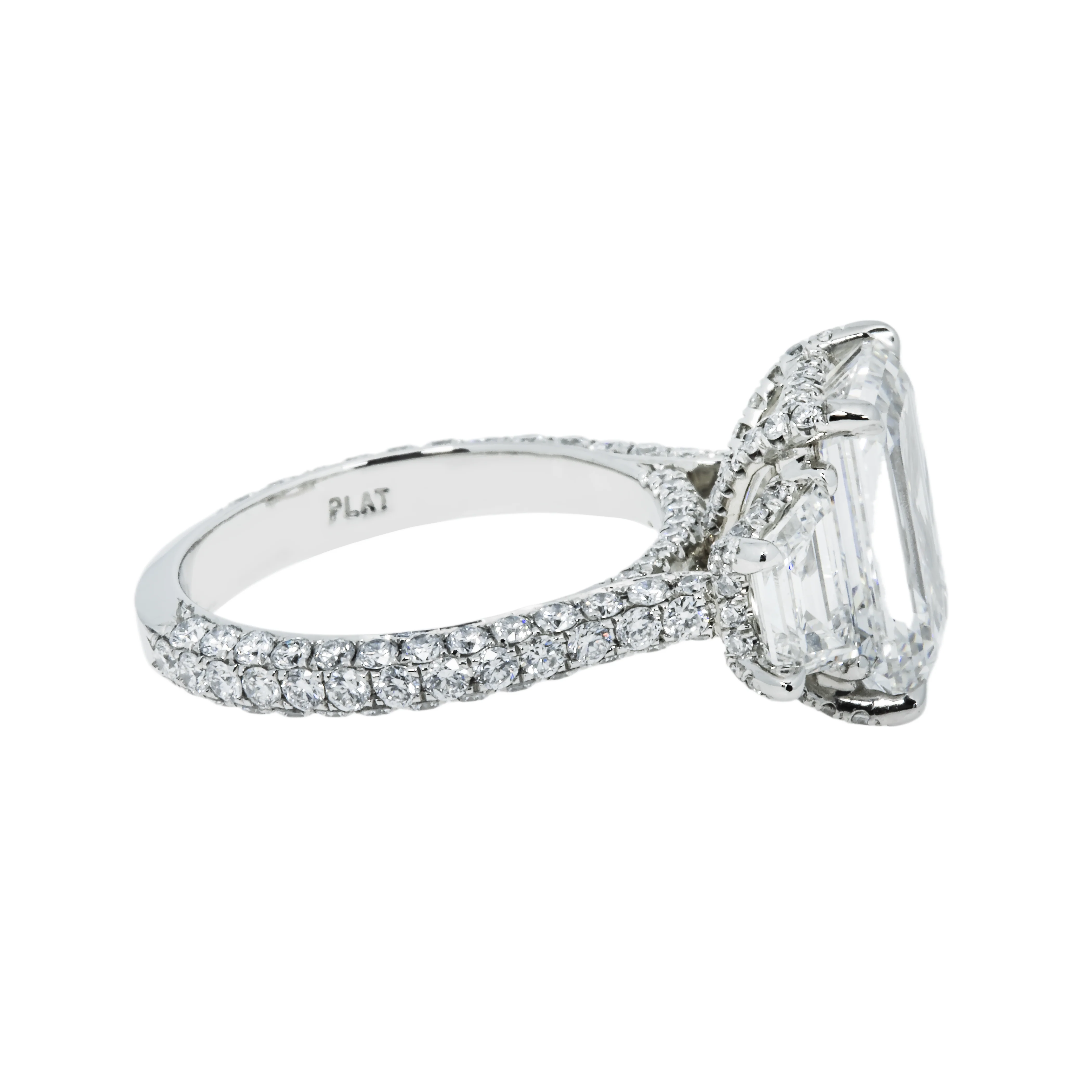 GIA Platinum 5.13ct Triple Emerald Cut Diamond Engagement Ring 6.43ctw - Image 6