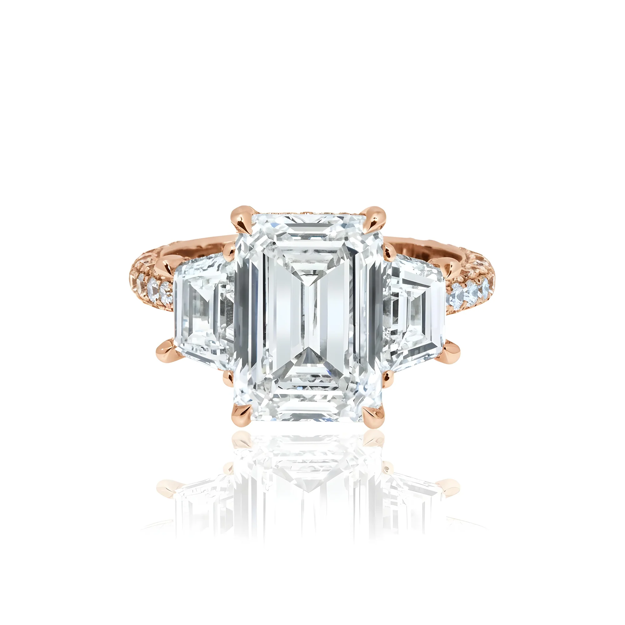 GIA Platinum 5.13ct Triple Emerald Cut Diamond Engagement Ring 6.43ctw - Image 9