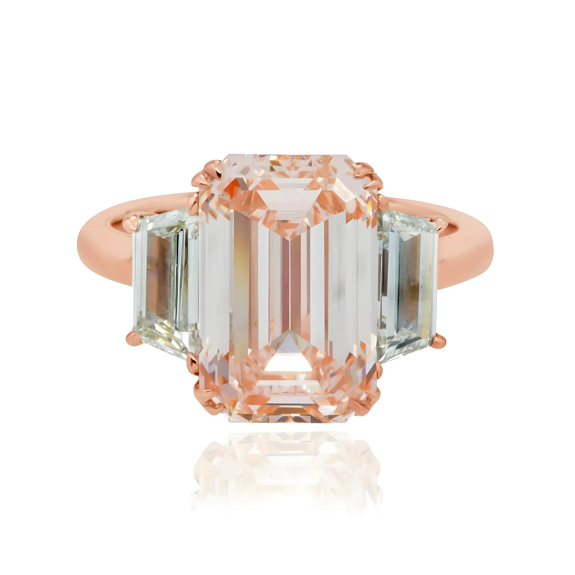 GIA Platinum 5.76ct Emerald Cut Fancy Pink Triple Diamond Ring 6.93ctw - Image 11