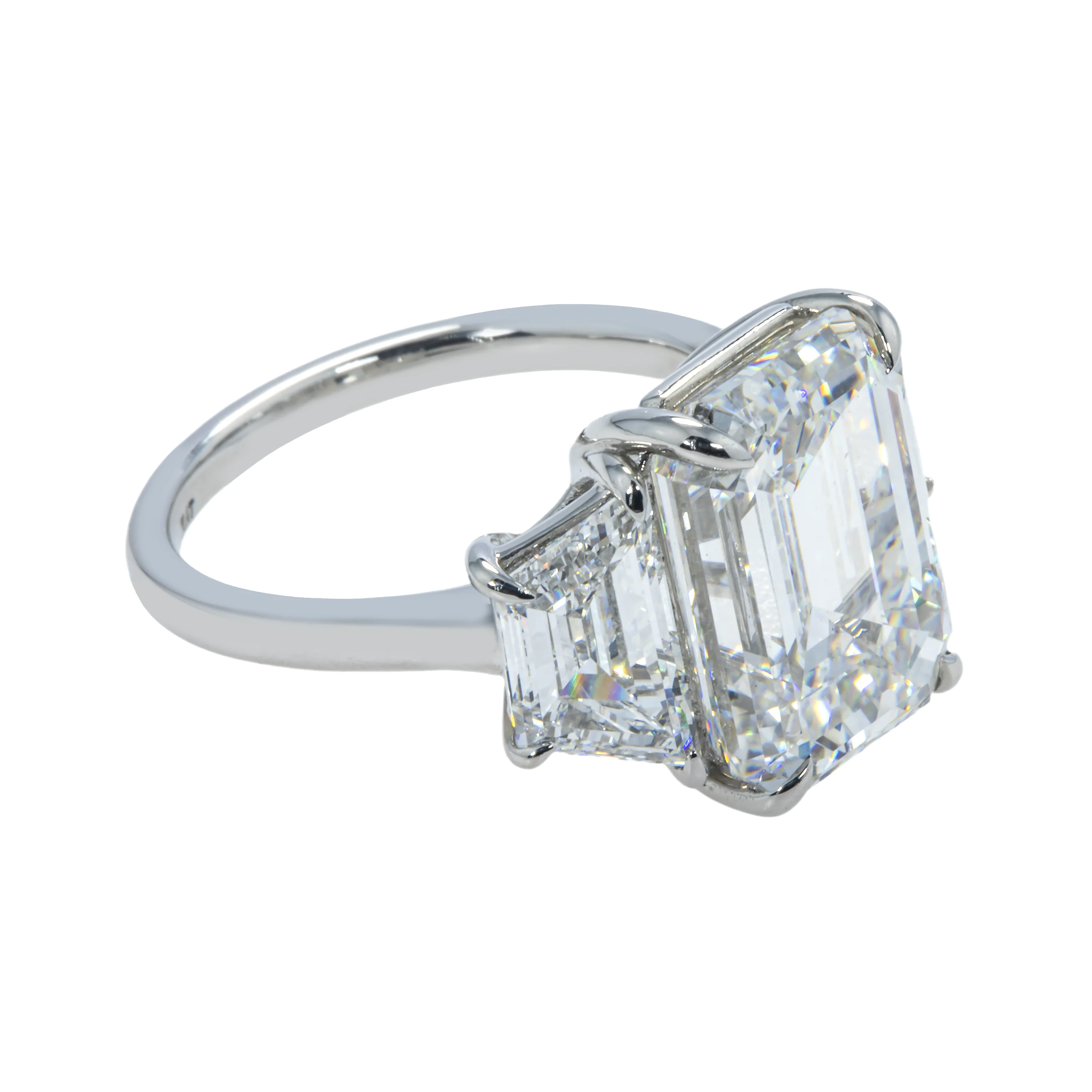 Platinum 9.06ct Emerald Cut Triple Diamond Engagement Ring 11.52ctw - Image 4