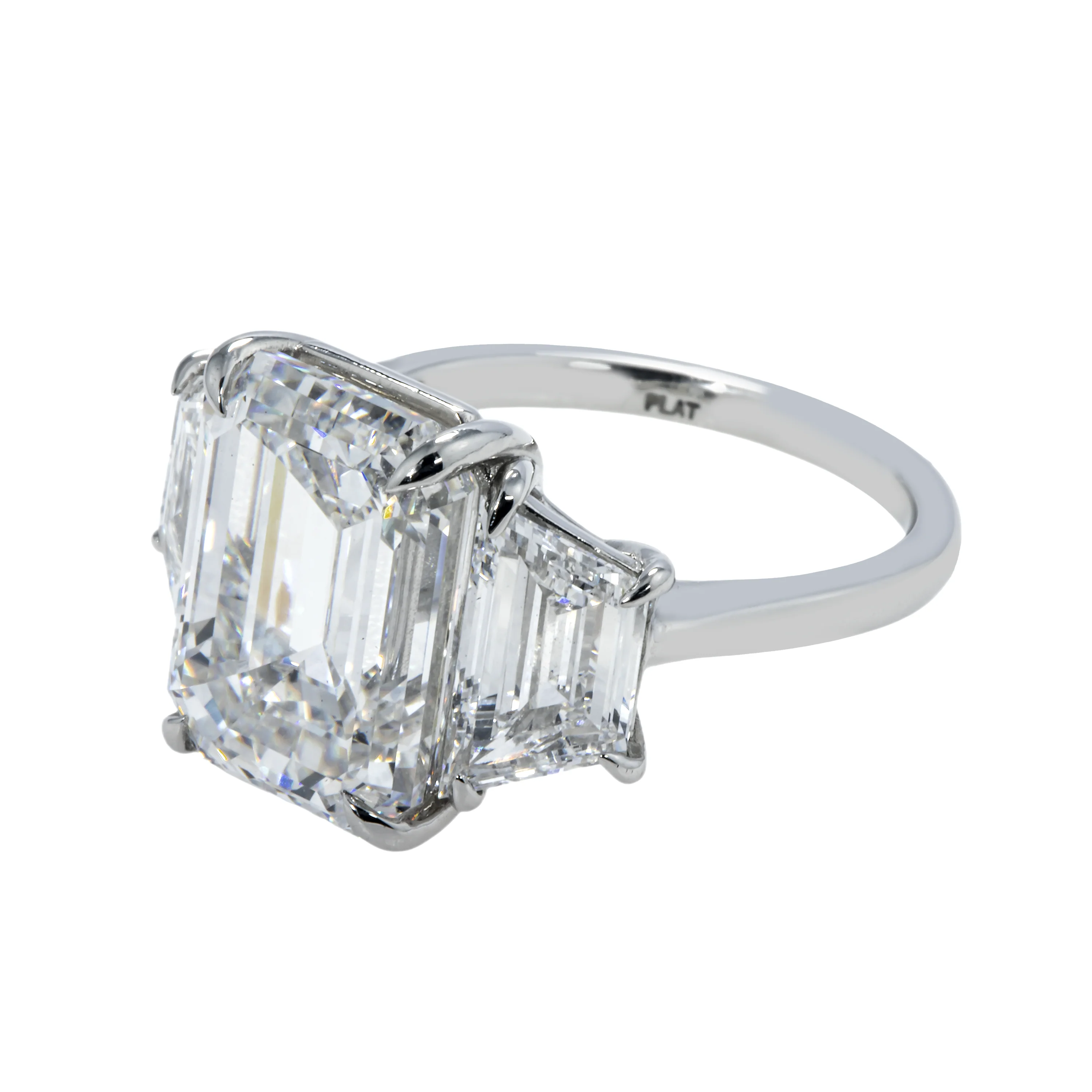 Platinum 9.06ct Emerald Cut Triple Diamond Engagement Ring 11.52ctw - Image 6