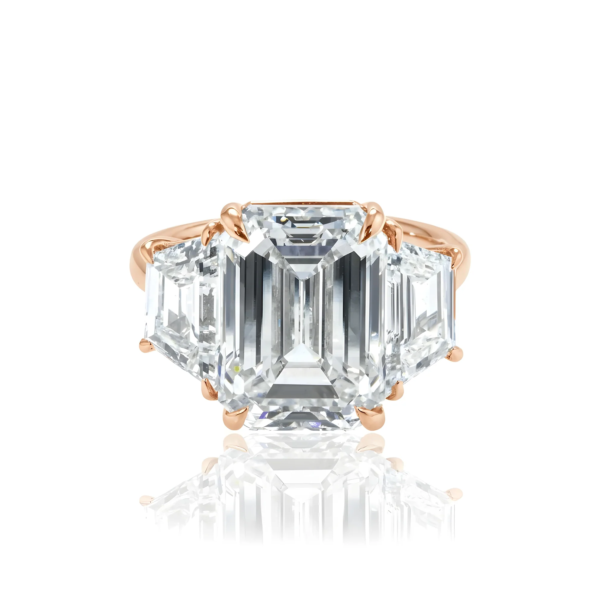 Platinum 9.06ct Emerald Cut Triple Diamond Engagement Ring 11.52ctw - Image 9