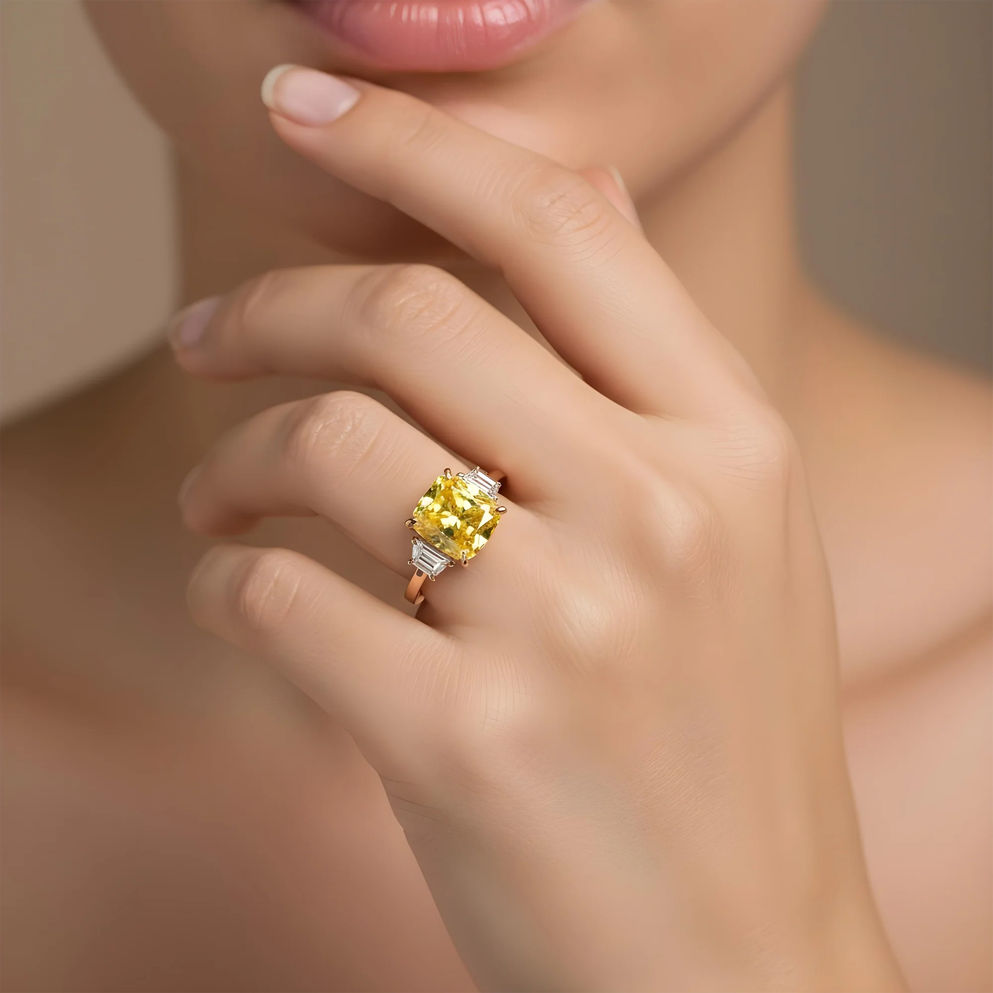 Platinum Cushion Cut Fancy Vivid Yellow Diamond Ring 8.85ctw - Image 10