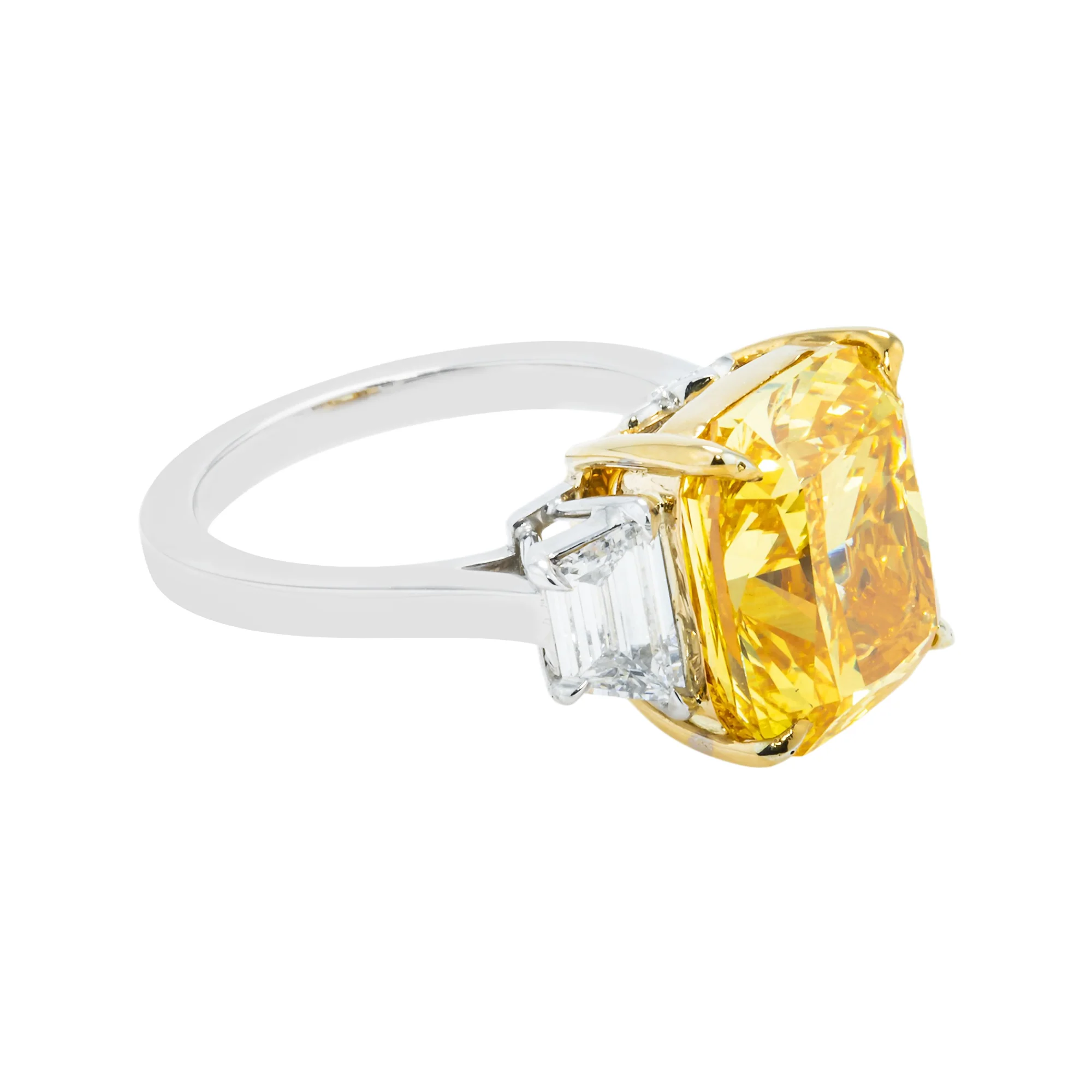 Platinum Cushion Cut Fancy Vivid Yellow Diamond Ring 8.85ctw - Image 3