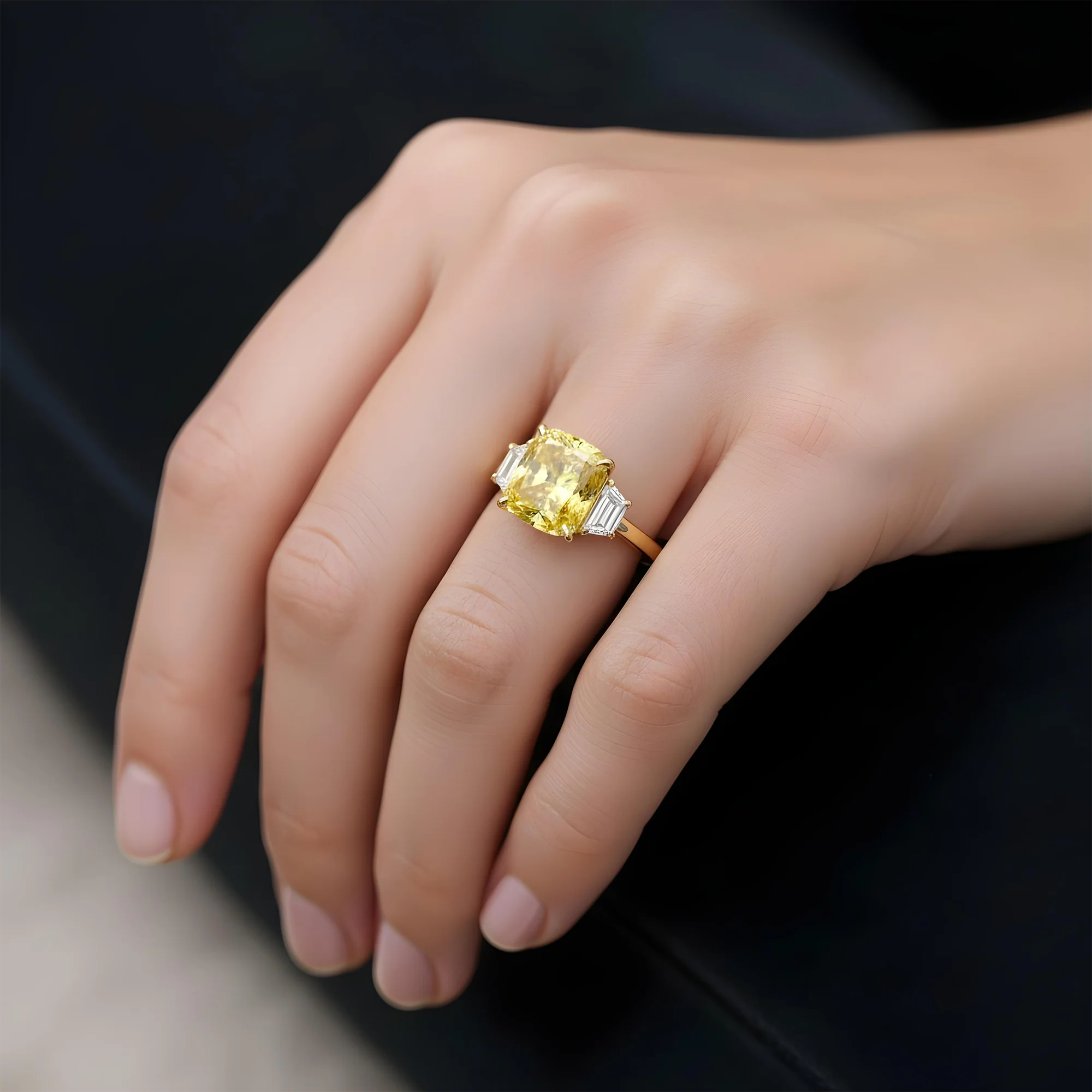 Platinum Cushion Cut Fancy Vivid Yellow Diamond Ring 8.85ctw - Image 8