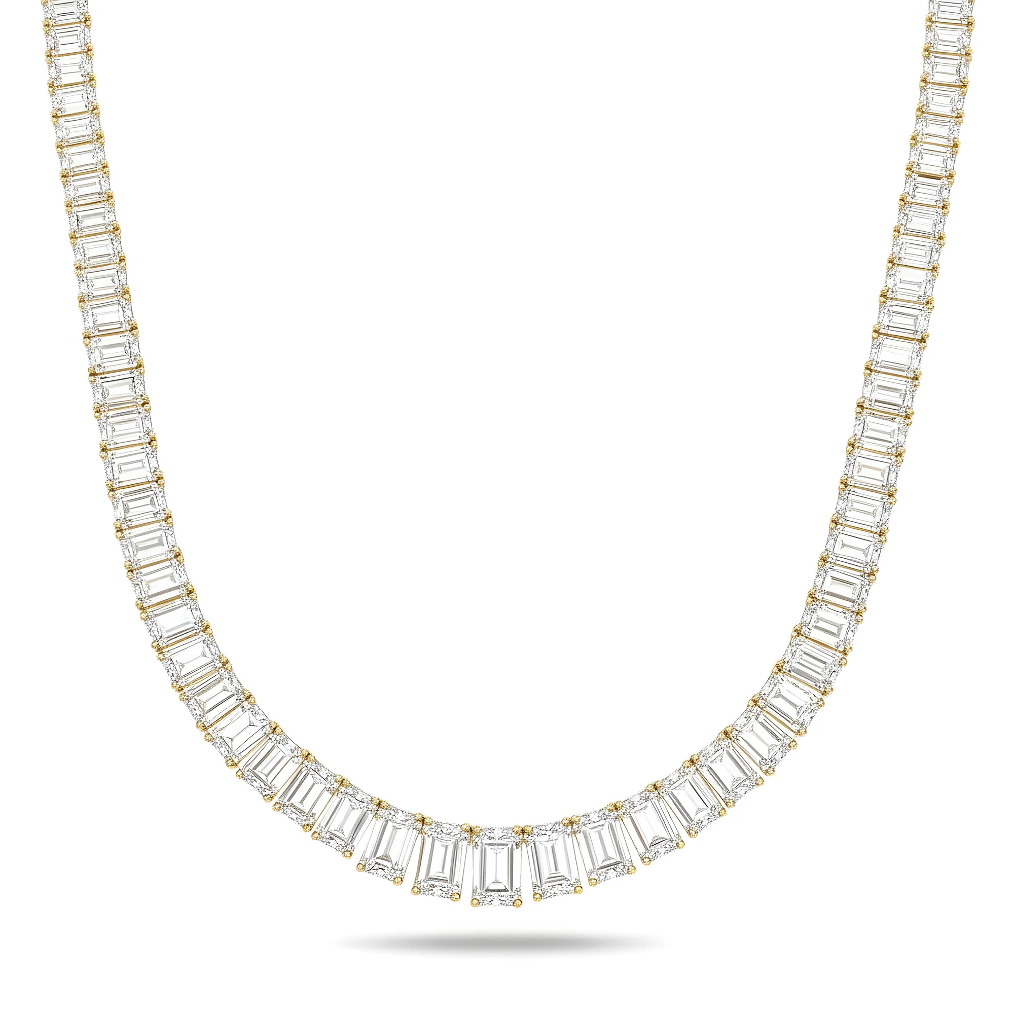 Platinum Graduated Emerald Cut Diamond Tennis Necklace 101.23ct - Image 4