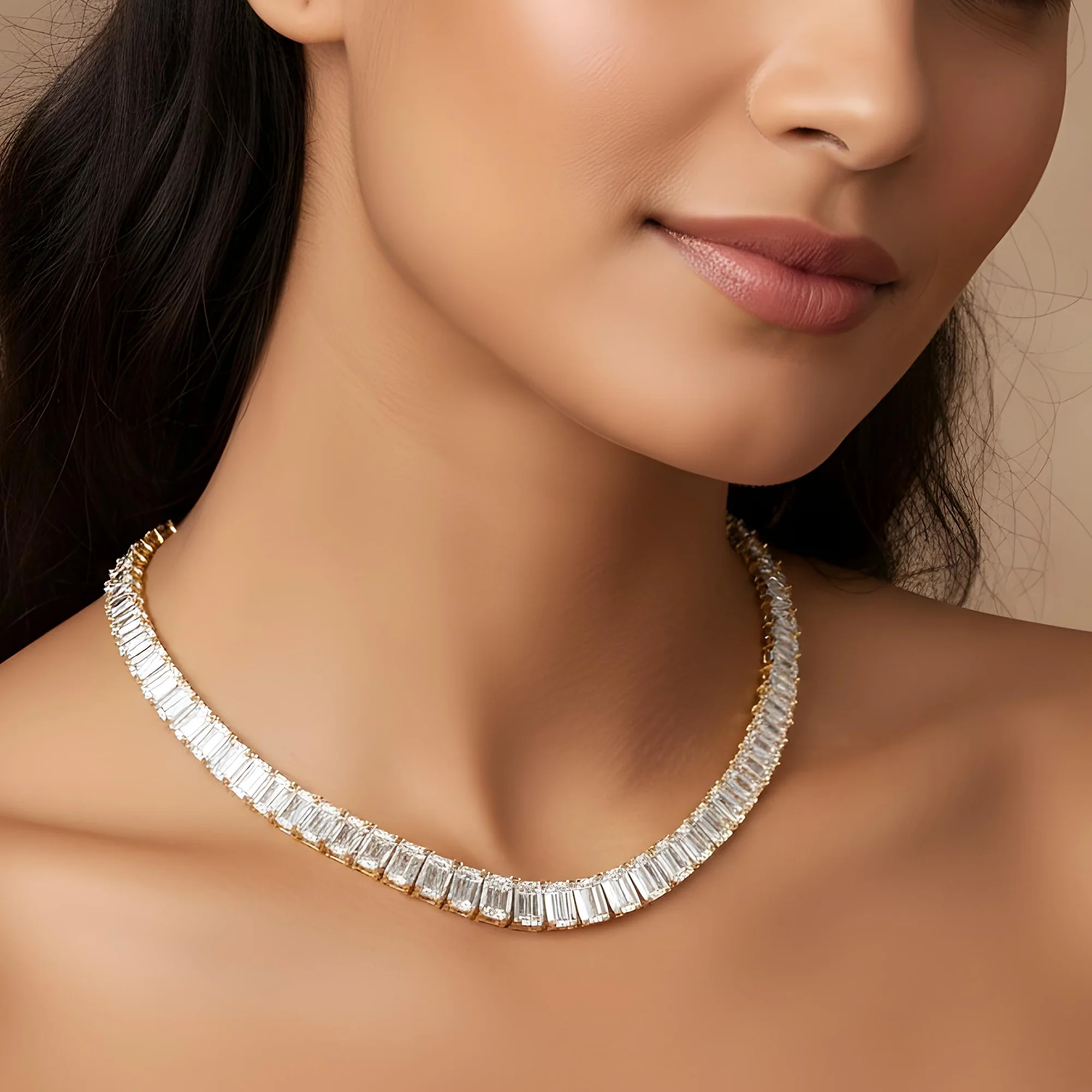 Platinum Graduated Emerald Cut Diamond Tennis Necklace 101.23ct - Image 5