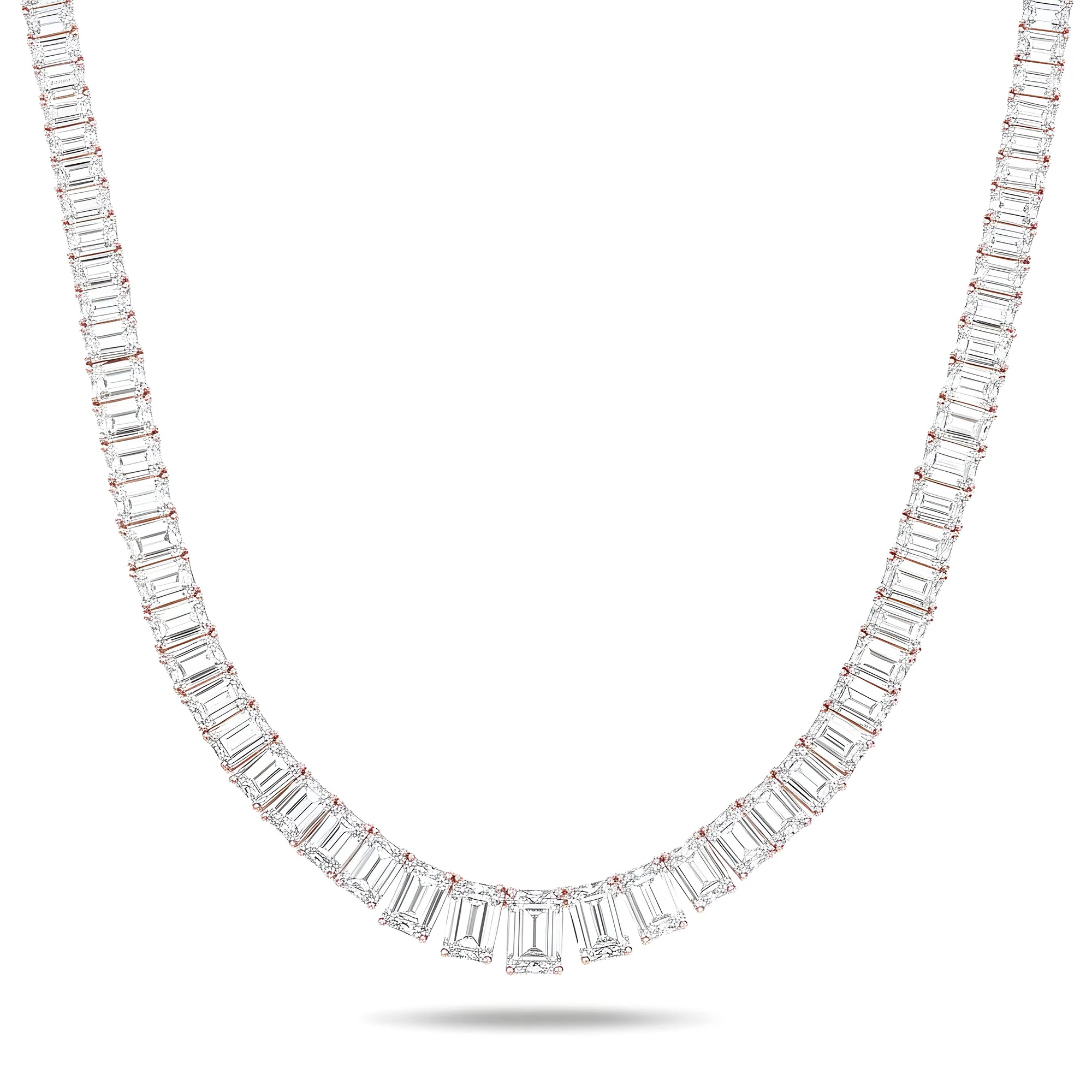 Platinum Graduated Emerald Cut Diamond Tennis Necklace 101.23ct - Image 6