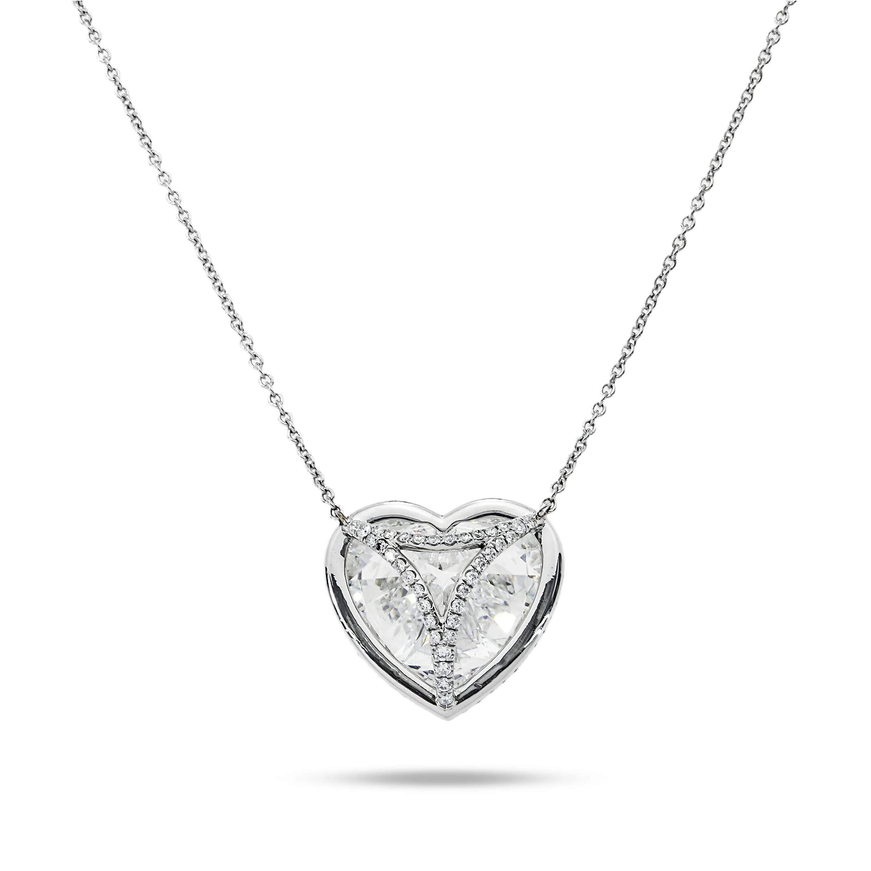 Platinum Heart Cut Diamond Pendant & Chain Necklace 22.23ct - Image 4