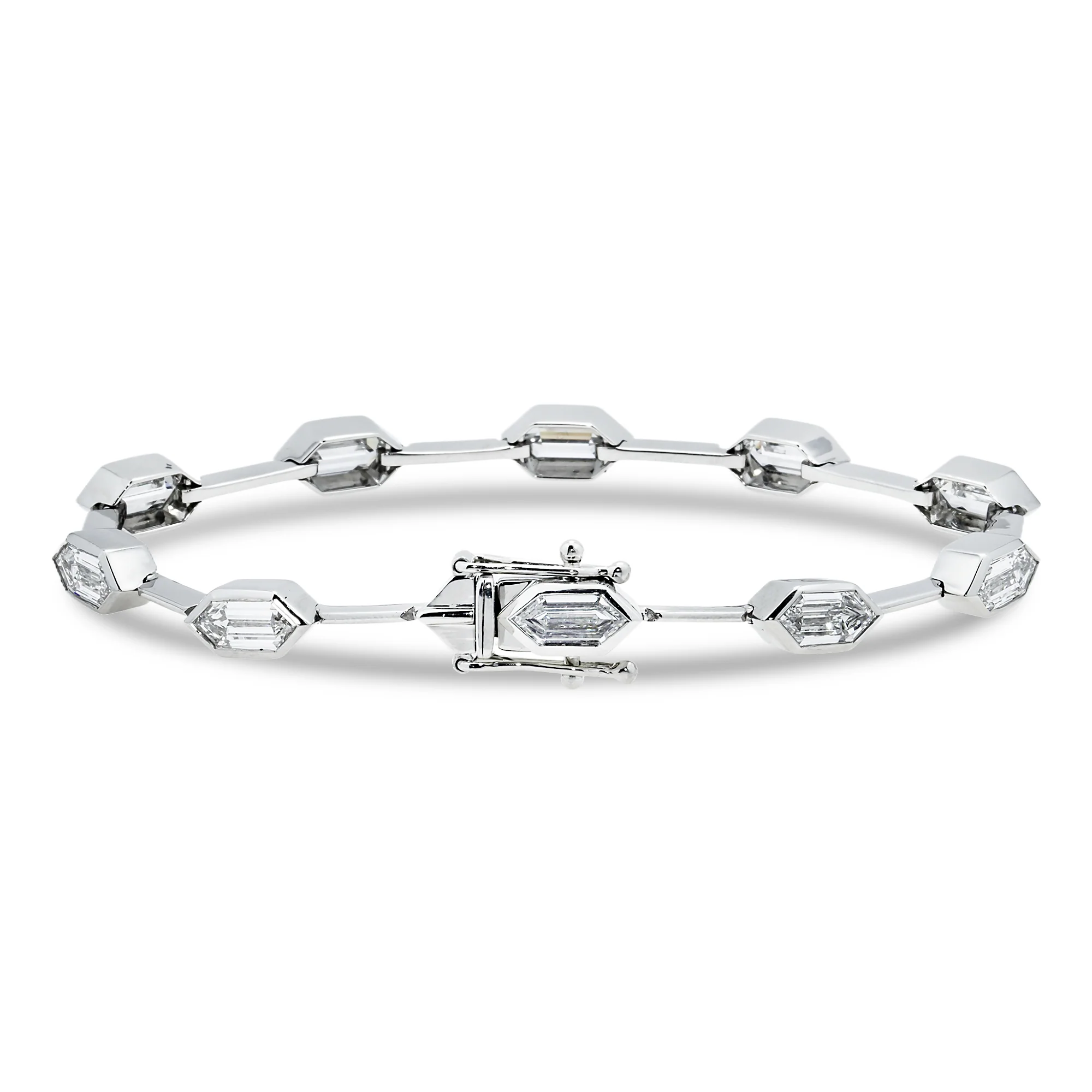 Platinum Hexagon Cut Diamond Satellite Bracelet 10.92ct - Image 4