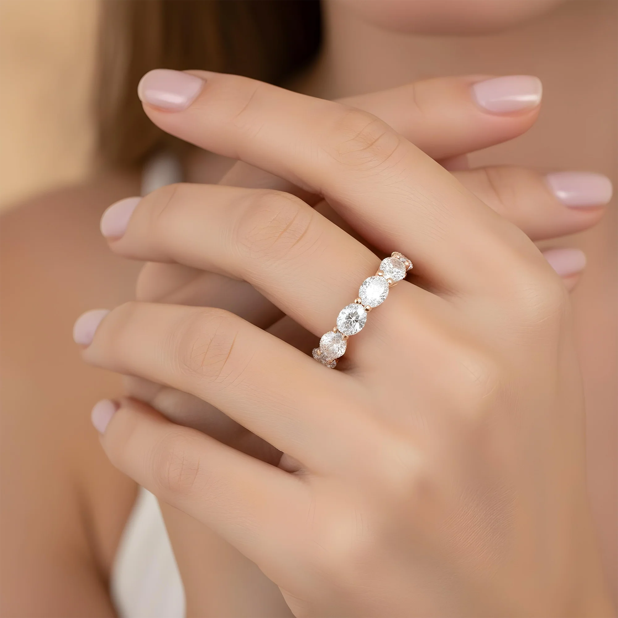 Platinum Horizontal Oval Cut Diamond Eternity ring 5.48ct (size 4.75) - Image 8
