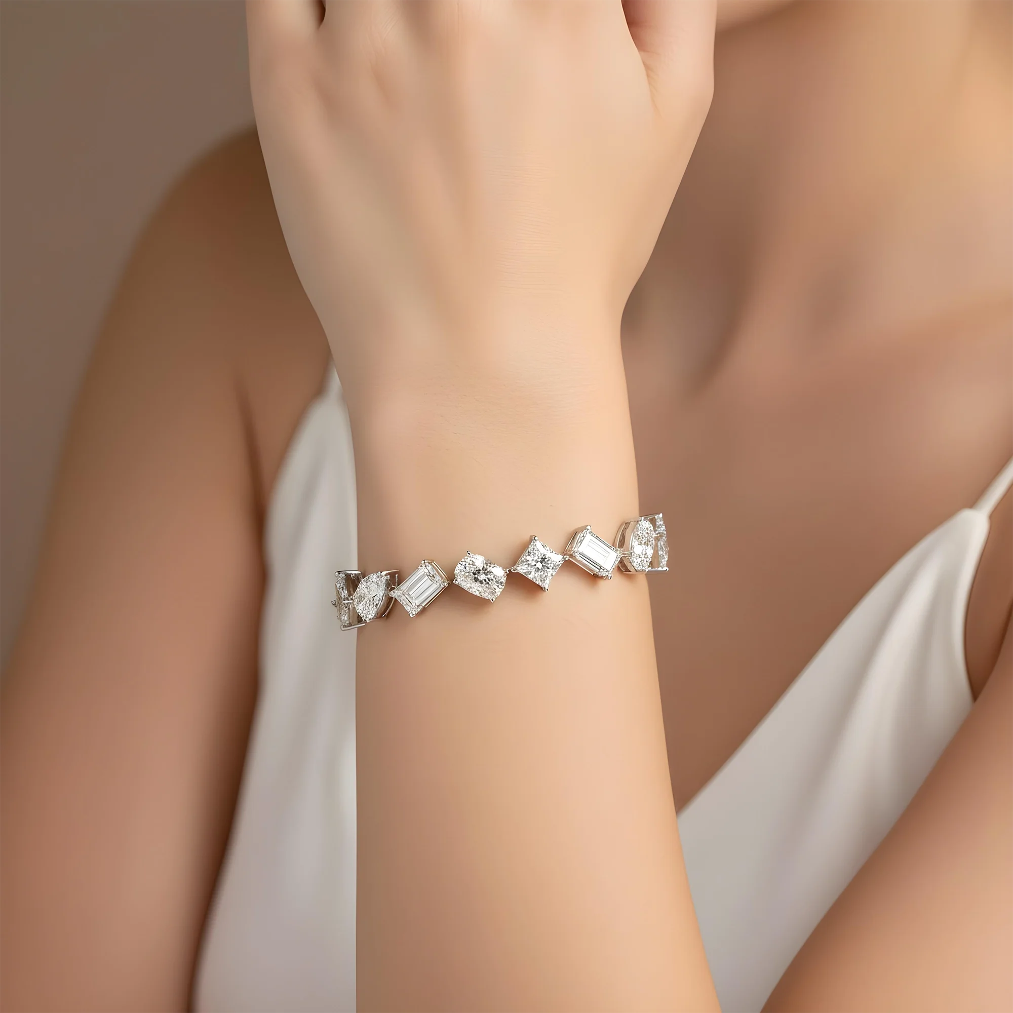Platinum Multi Cut Diamond Satellite Bracelet 52.89ct - Image 6