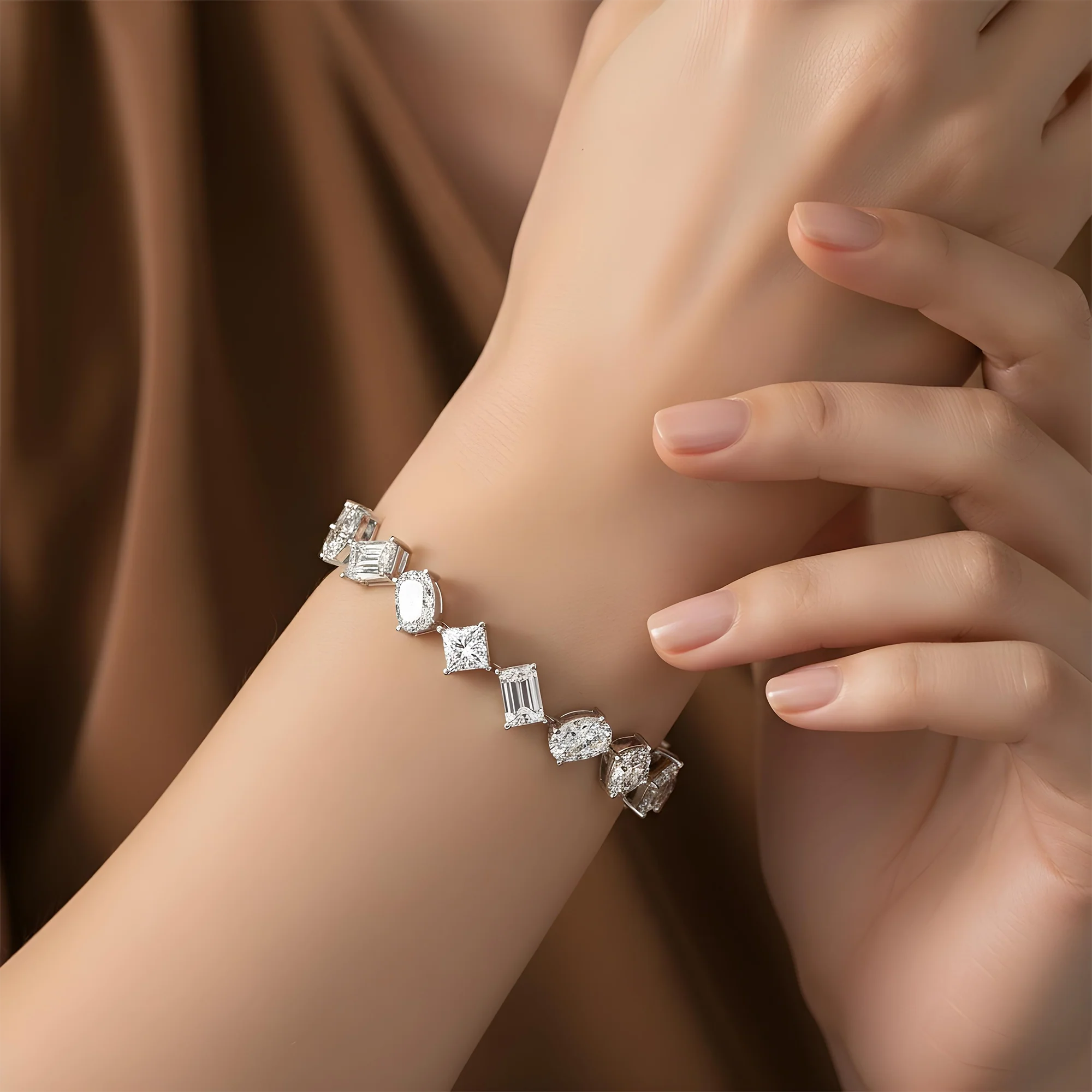 Platinum Multi Cut Diamond Satellite Bracelet 52.89ct - Image 7