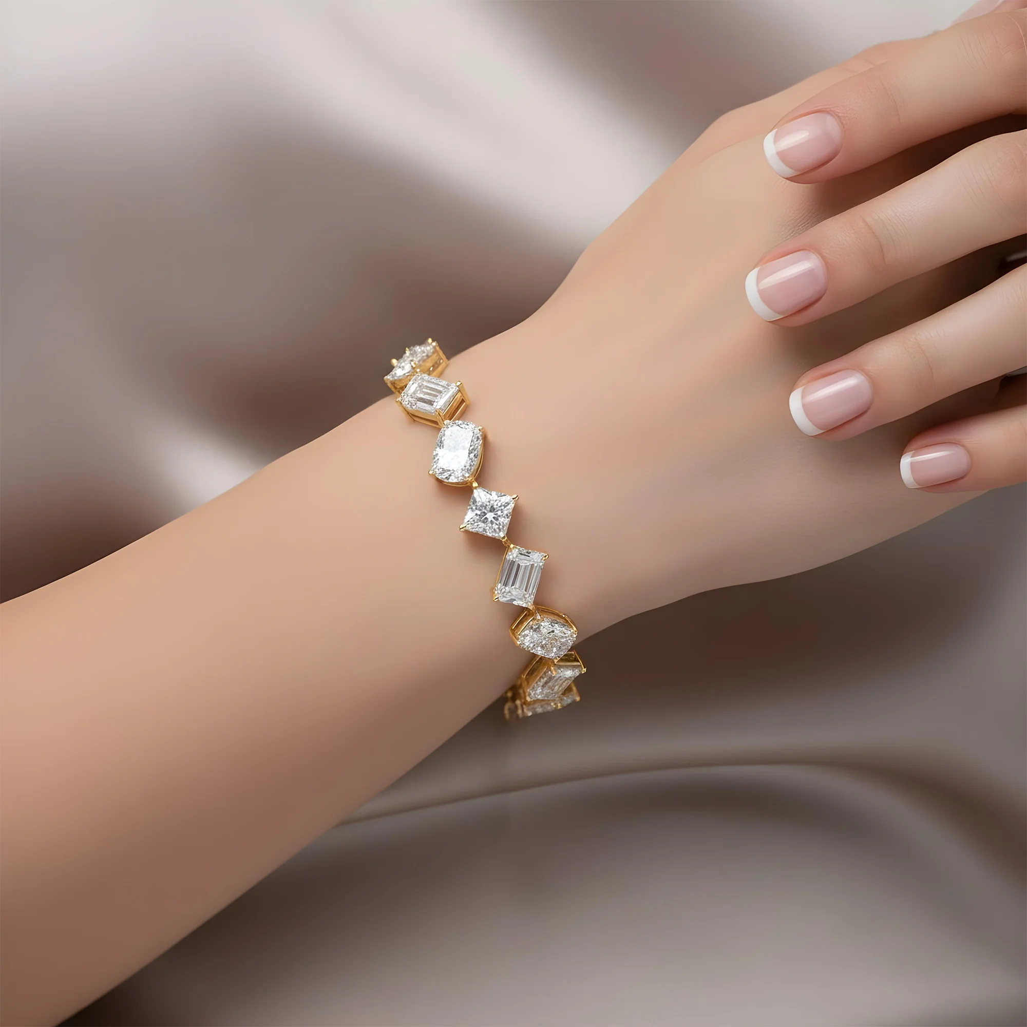 Platinum Multi Cut Diamond Satellite Bracelet 52.89ct - Image 9