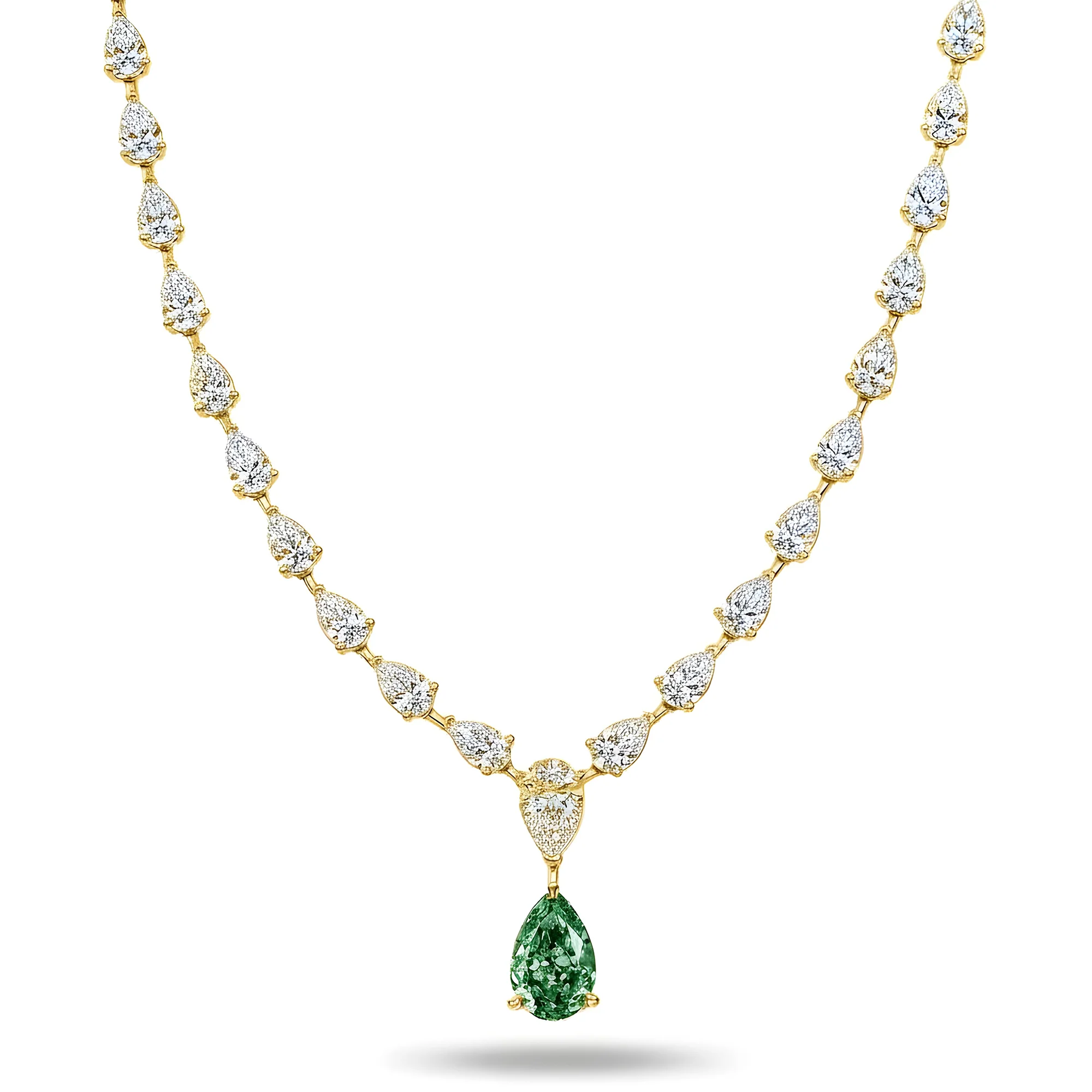 IGI Platinum Pear Cut Fancy Vivid Blueish Green Diamond Drop Necklace 49.43ctw - Image 5