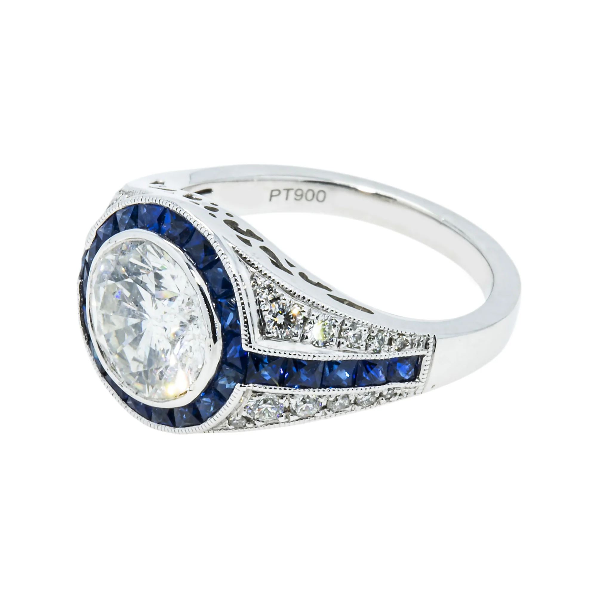 Platinum 2.05ct Round Cut Diamond & Sapphire Detailed Ring 3.62ctw - Image 5