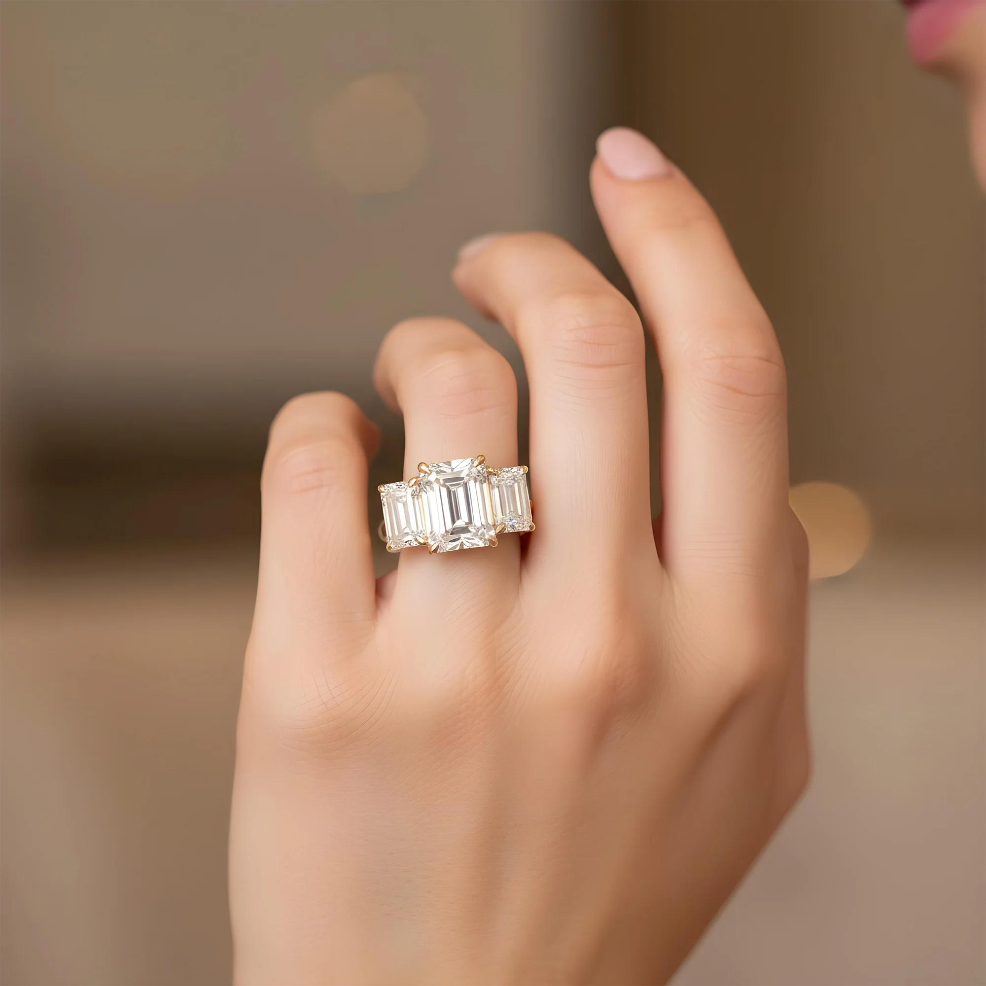 Platinum Triple Emerald Cut Diamond Engagement Ring 10.16ctw - Image 7