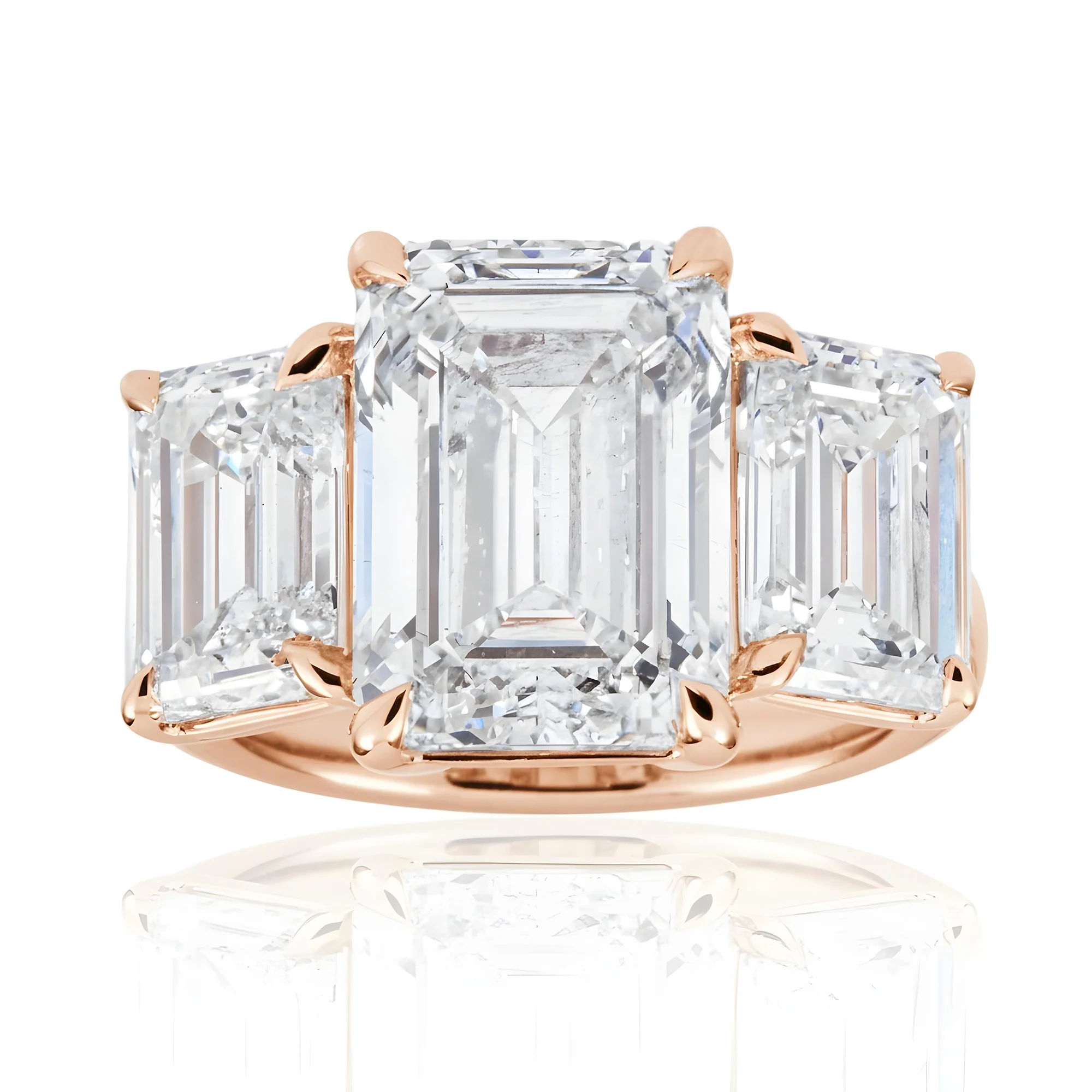 Platinum Triple Emerald Cut Diamond Engagement Ring 10.16ctw - Image 8